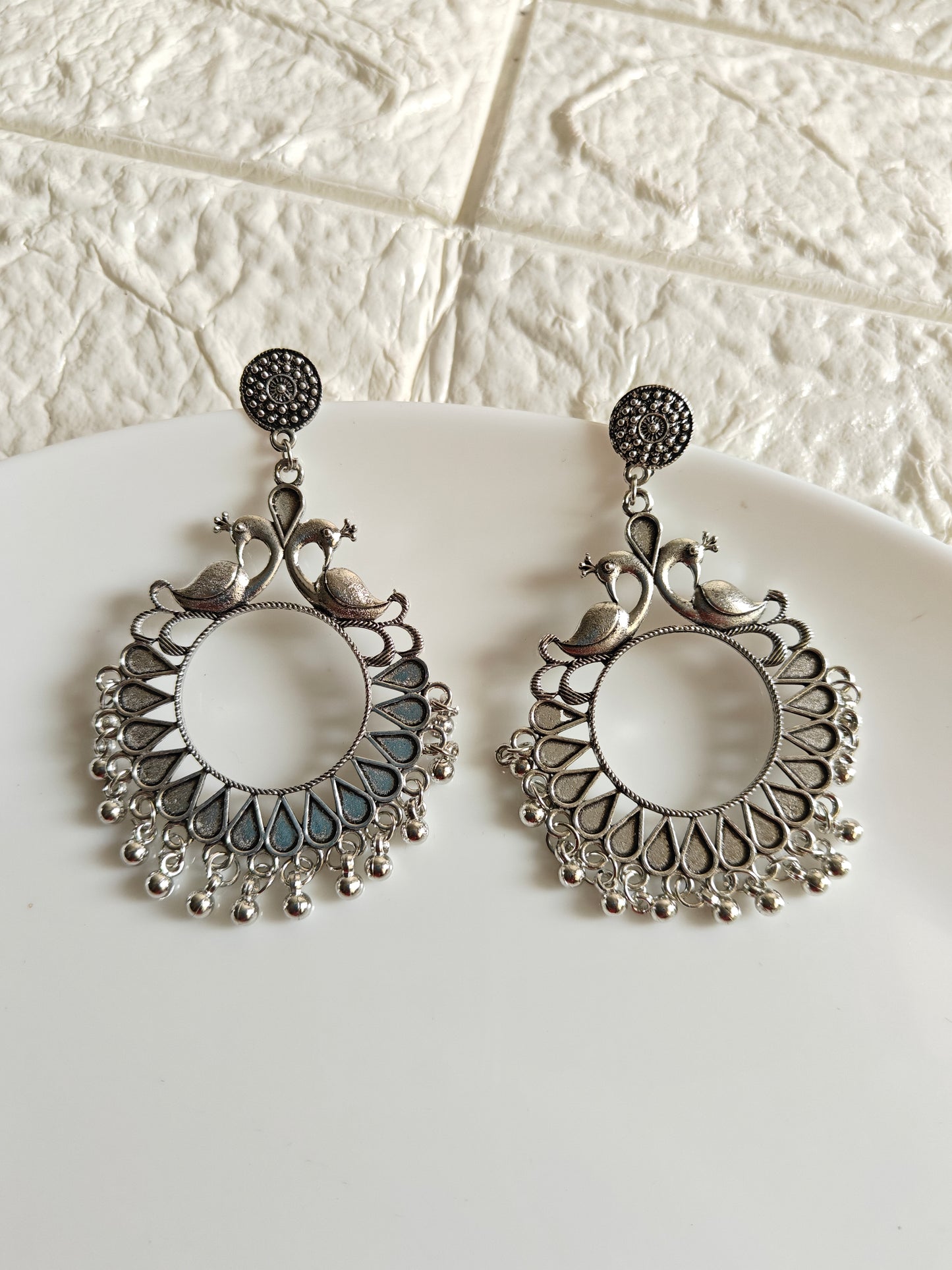 Silver Peacock Jhumka Base - 1 Pair