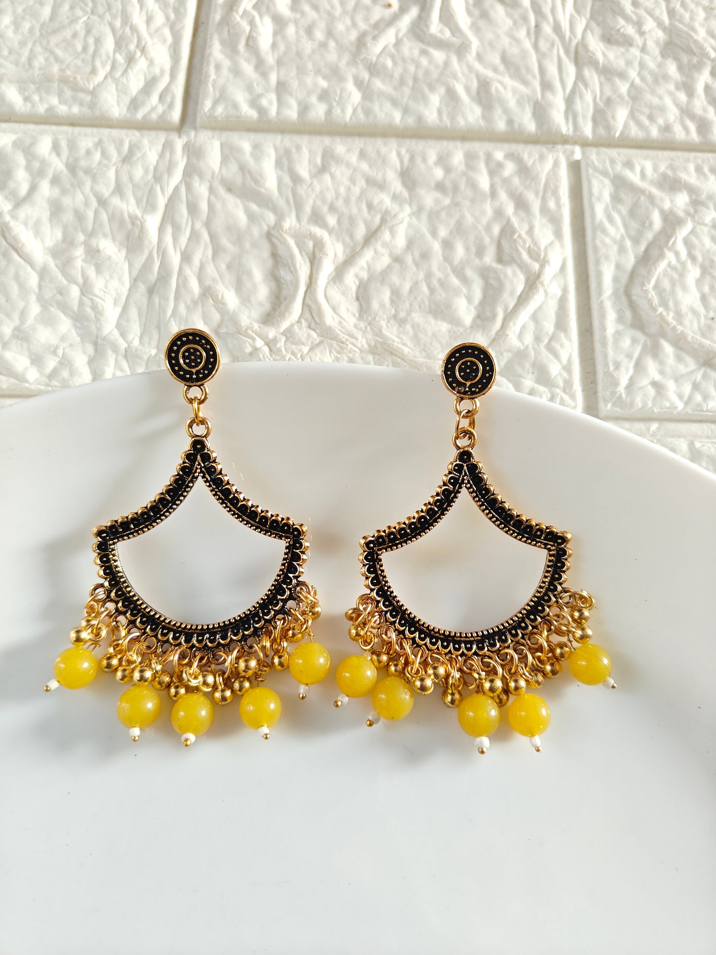 Gold Petal Yellow Beaded Jhumka Base - 1 Pair