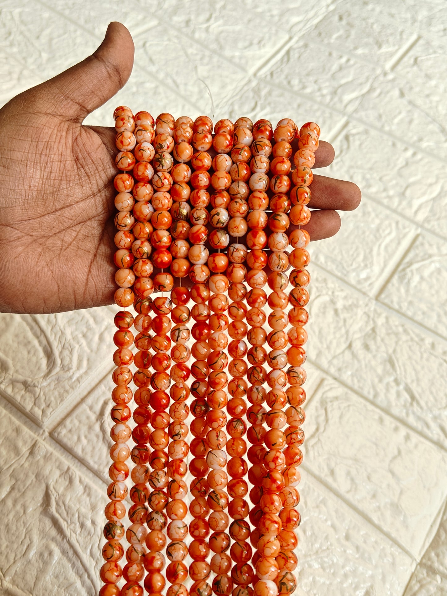 Marble Beads Orange - approx. 100 beads