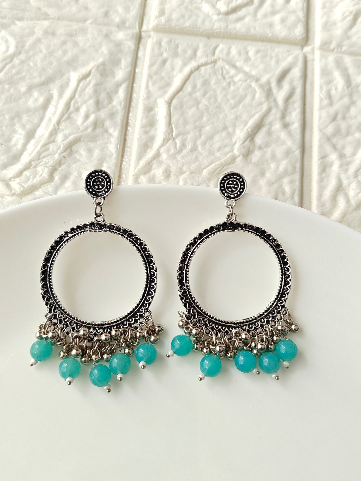 Round Blue Beaded Jhumka Base - 1 Pair
