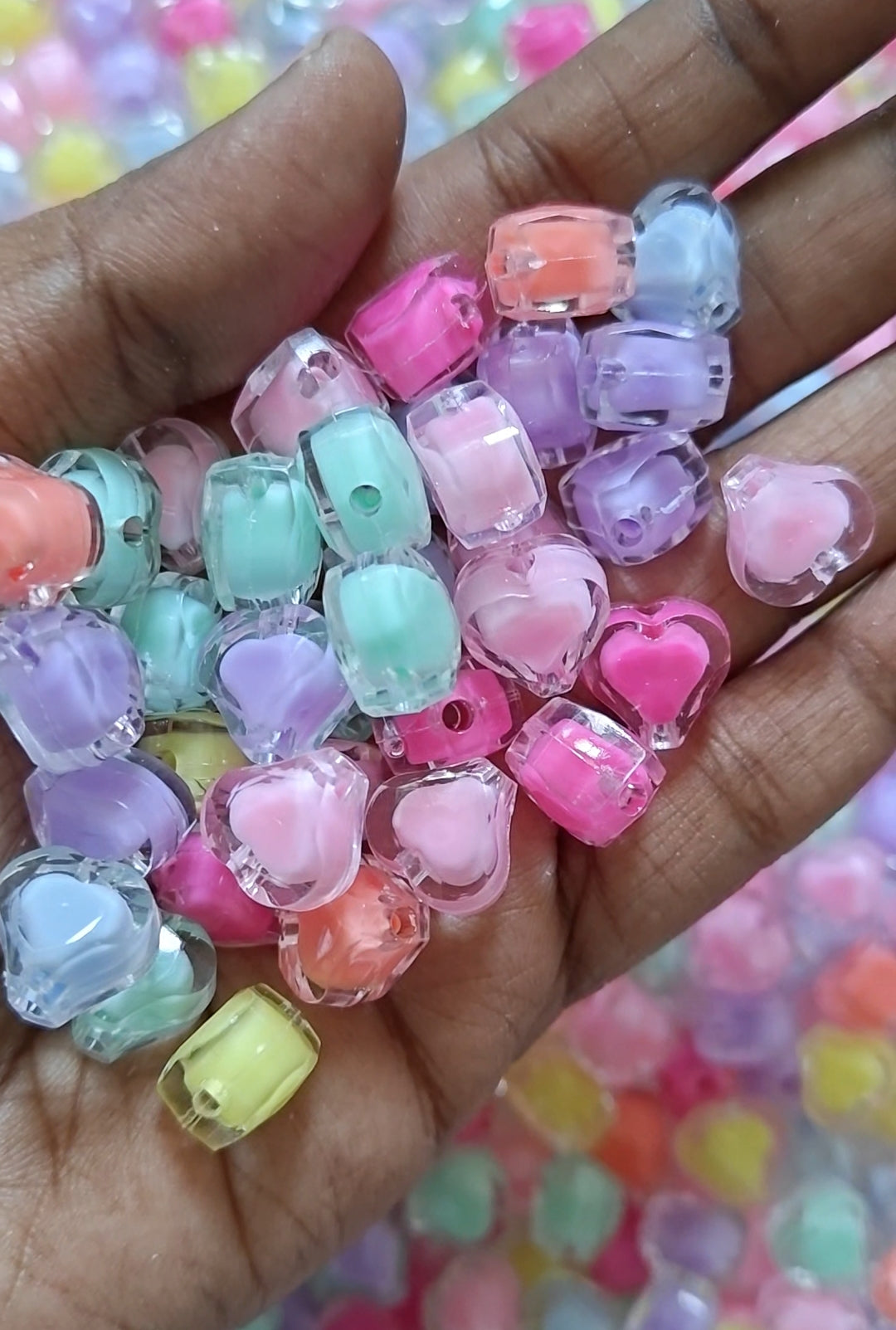 Small Heart Acrylic Beads - 20gms (approx. 28-32 pieces)