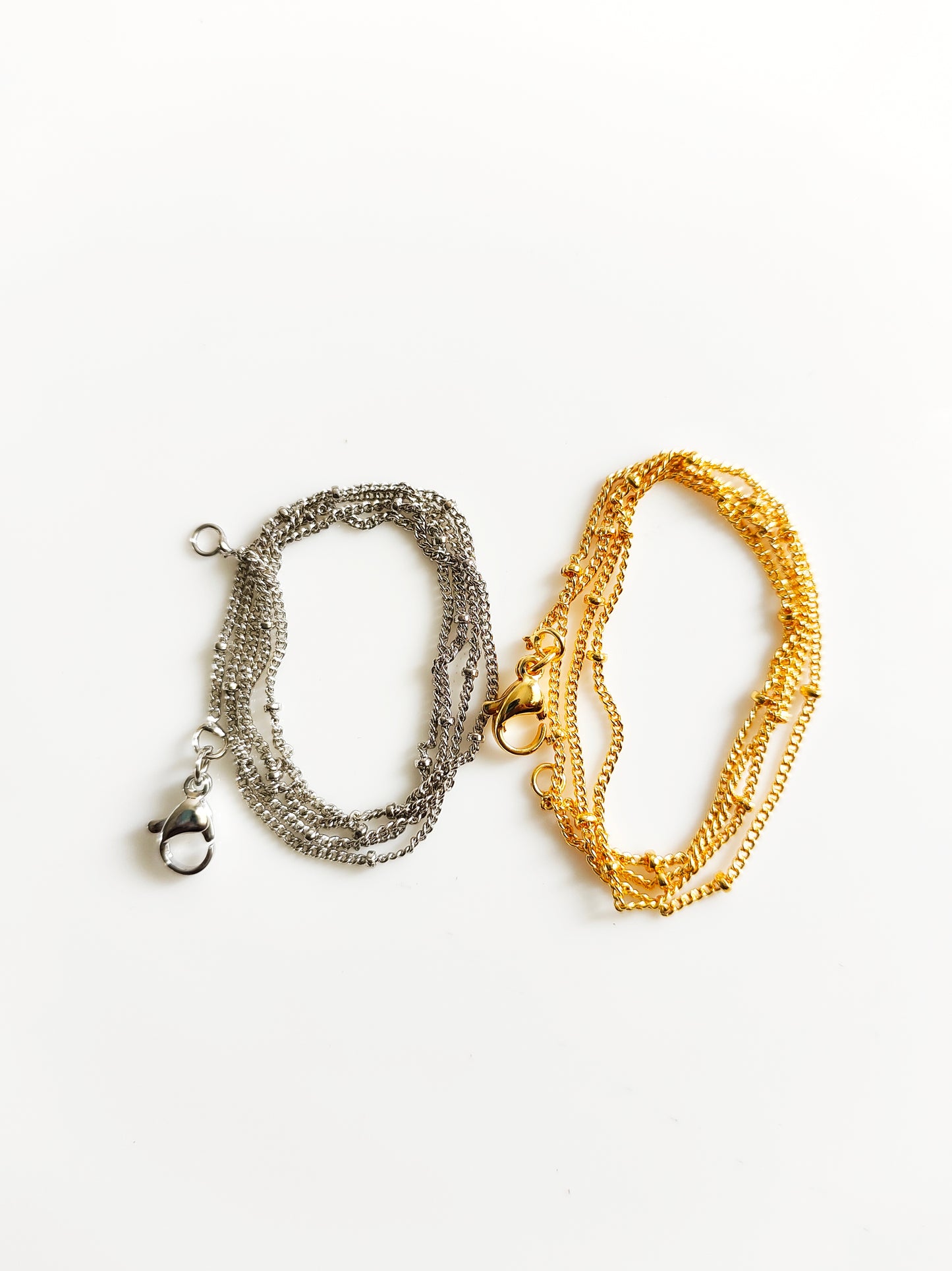 14k Gold / Rhodium Plated Rhondelle Beads Link Chain with connectors - 45cms