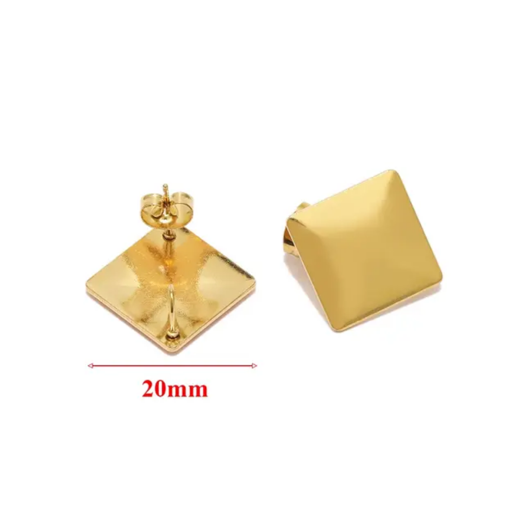 Square 20mm Stud SS 18k Gold PVD Plated - 1 Pair
