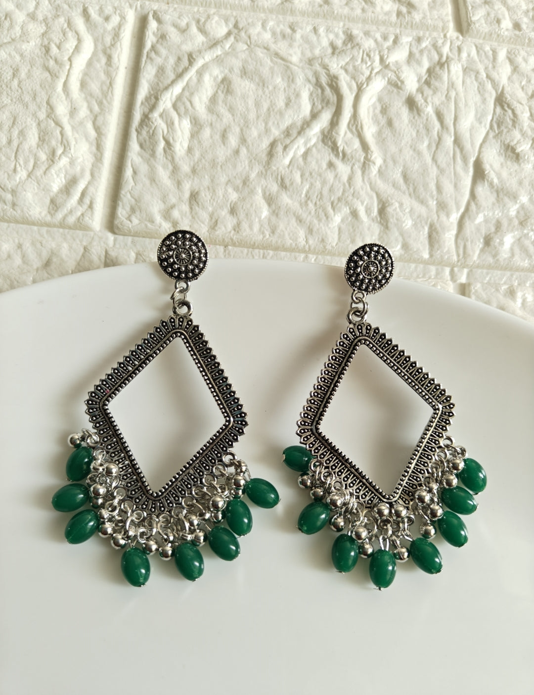 Rhombus Green Beaded Jhumka Base - 1 Pair
