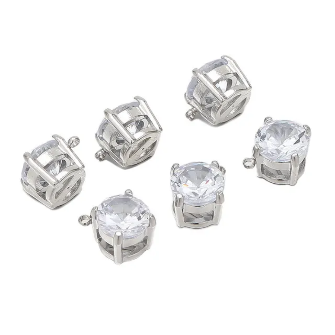 7mm Round Zircon Solitaire Pendant Charm - 1 Piece