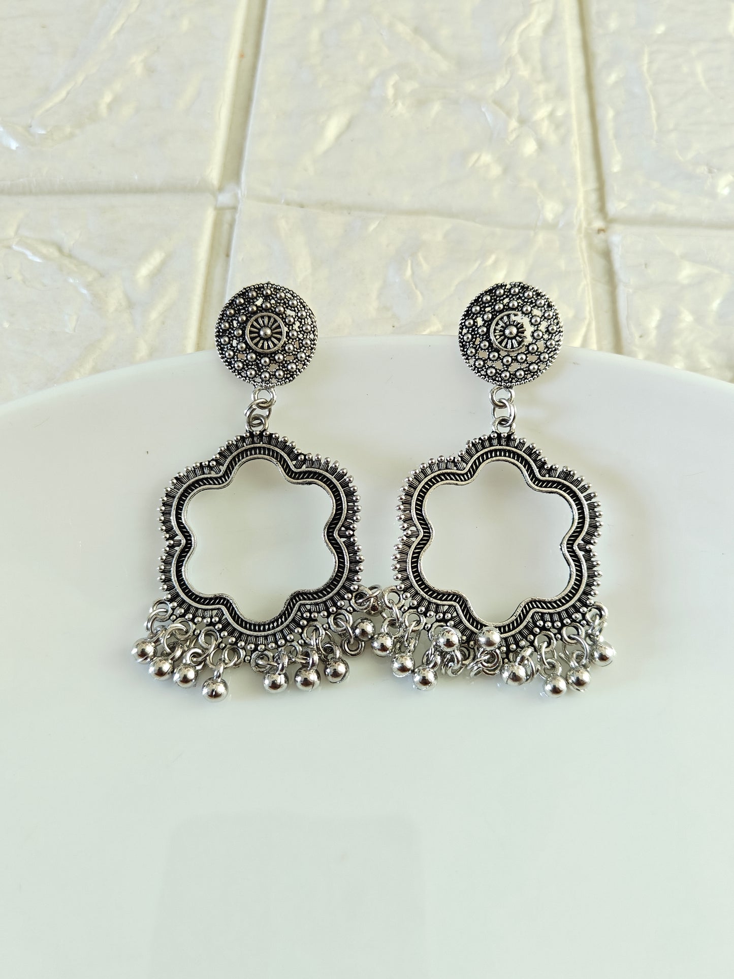 Silver Flower Jhumka Base - 1 Pair