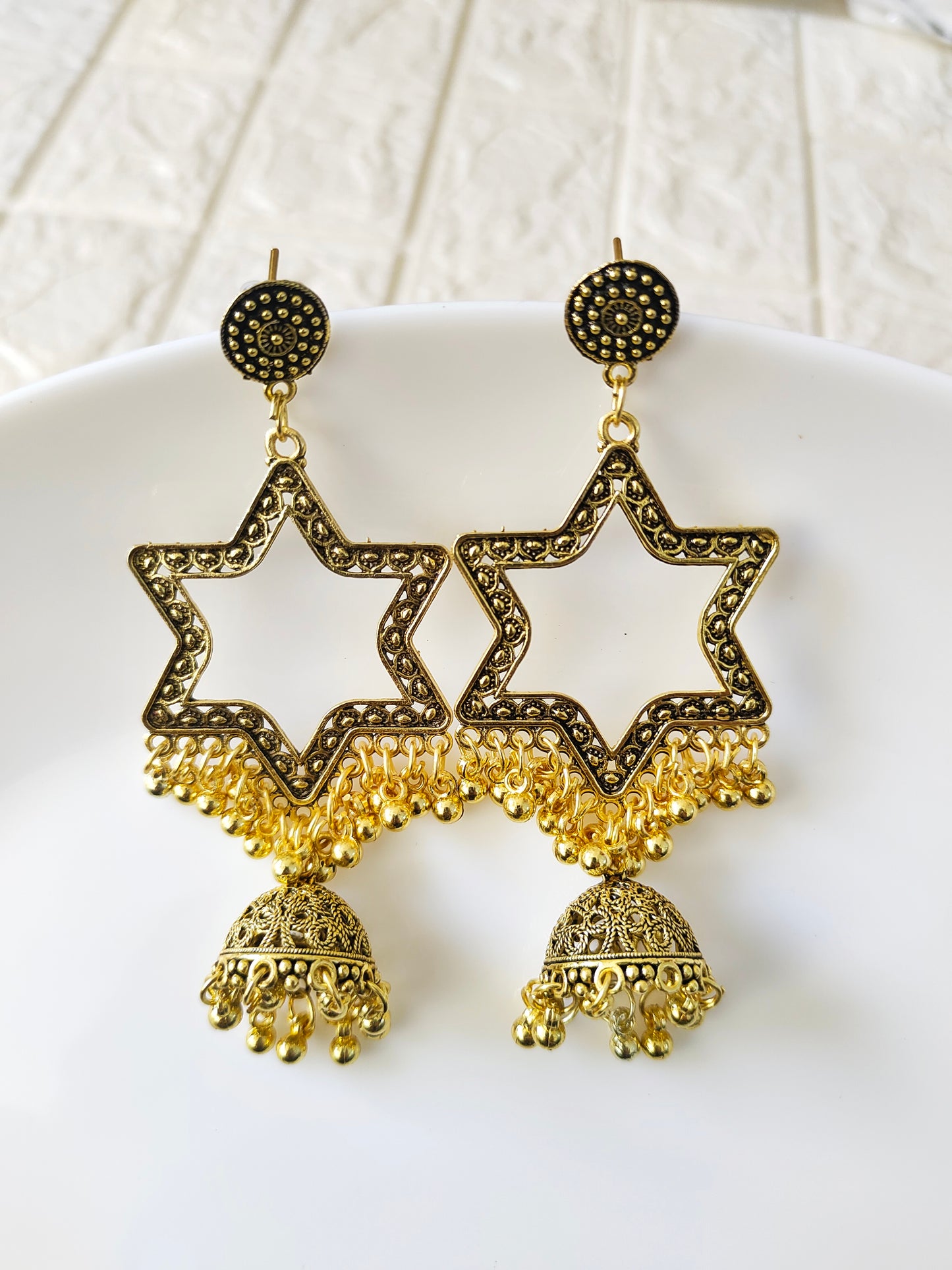 Gold Star Hanging Jhumka Base - 1 Pair