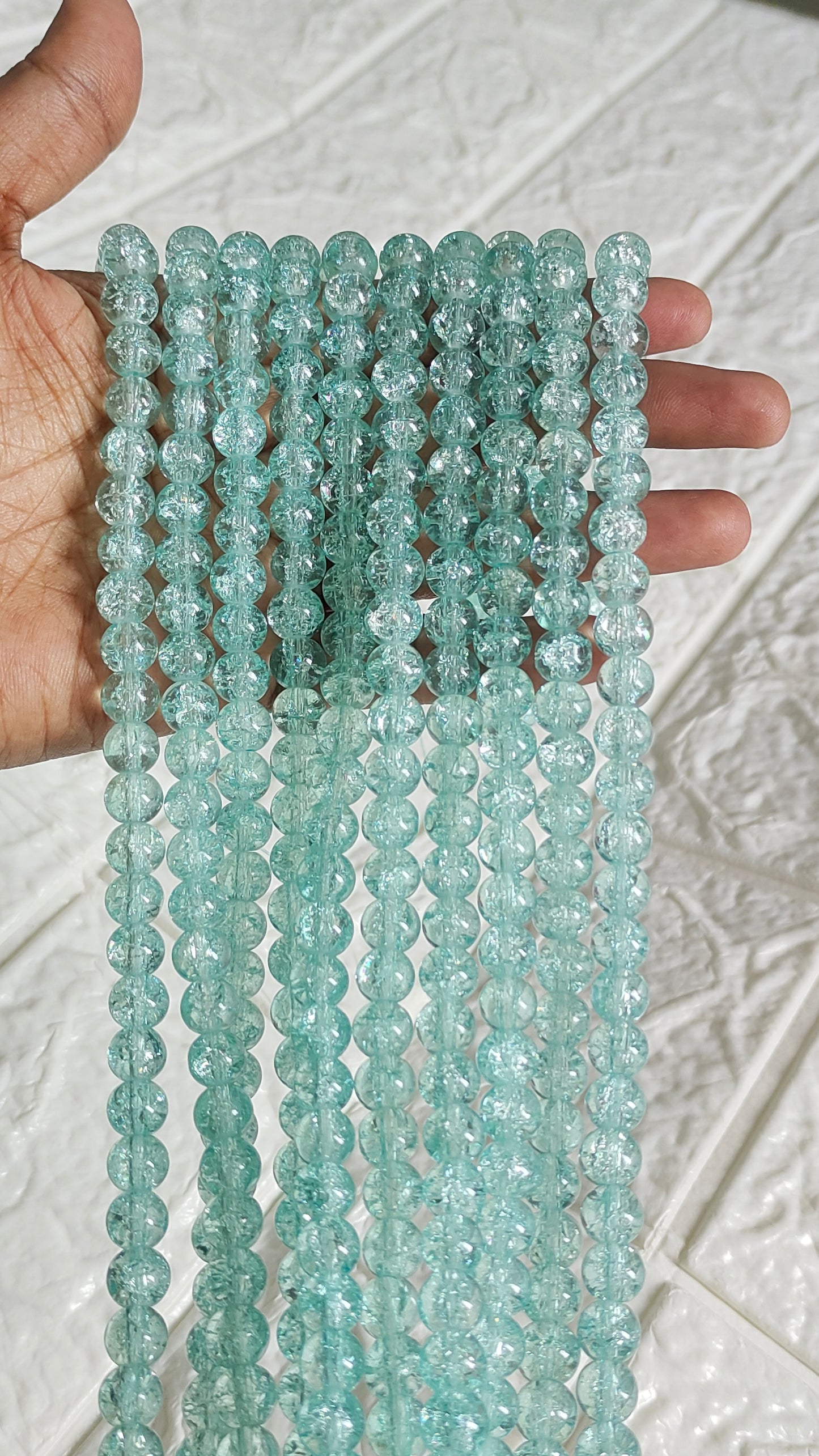 Single Shade Crackle Beads Aqua - approx. 100 beads
