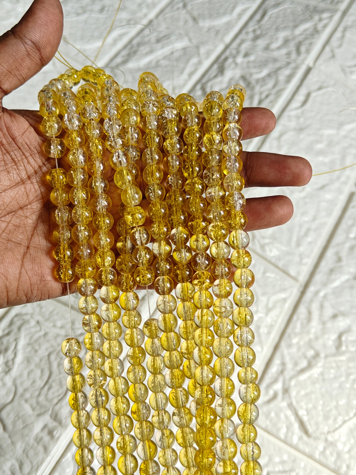 Dual Shade Crackle Beads Lemon Yellow - approx. 100 beads