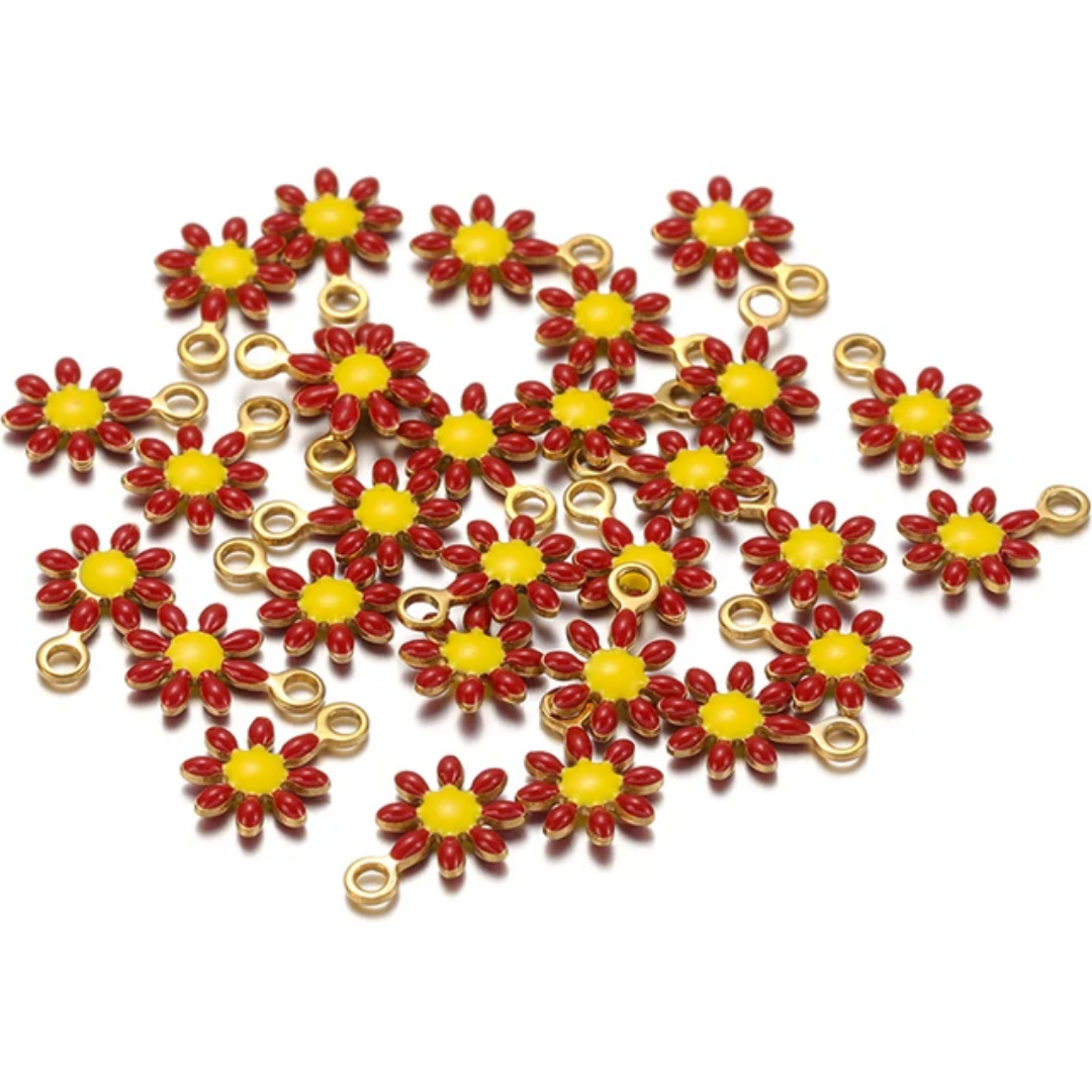 S.Steel Enamel Little Flower Charm - 1 Piece