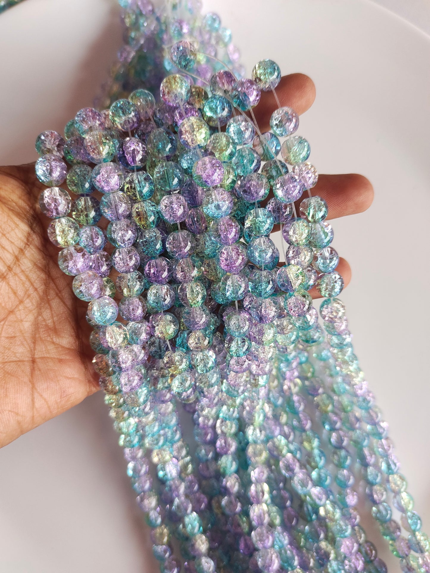 Dual Shade Crackle Beads 8mm Purplish Blue & Yellow - approx. 100 beads