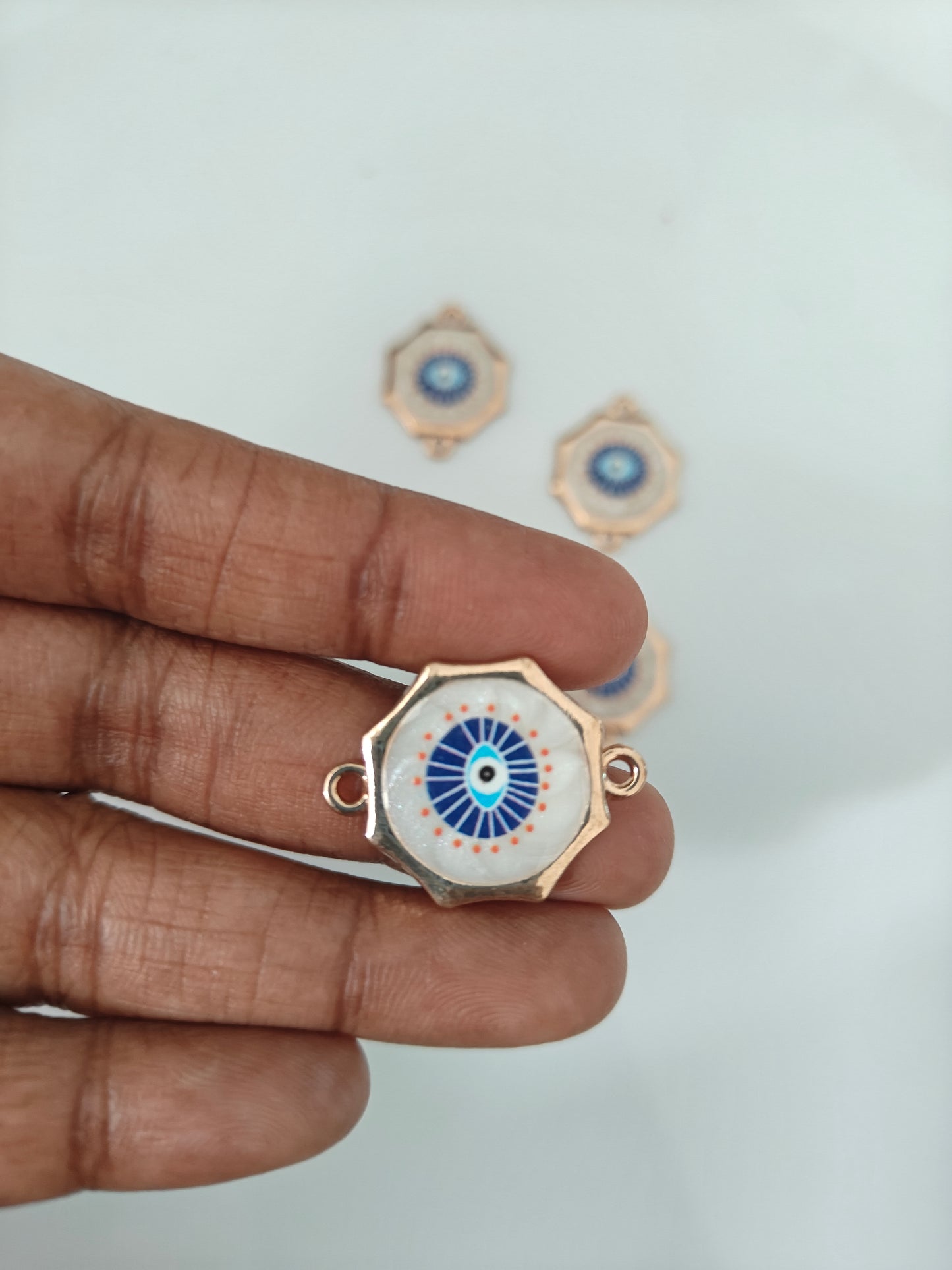 Hexagon Evil Eye Connector Charm - 1 Piece