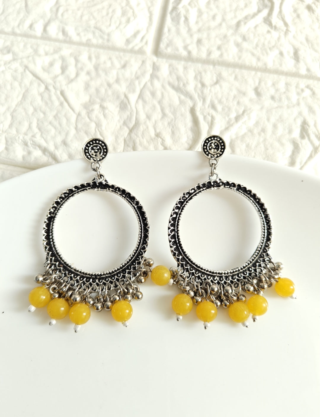 Round Yellow Beaded Jhumka Base - 1 Pair