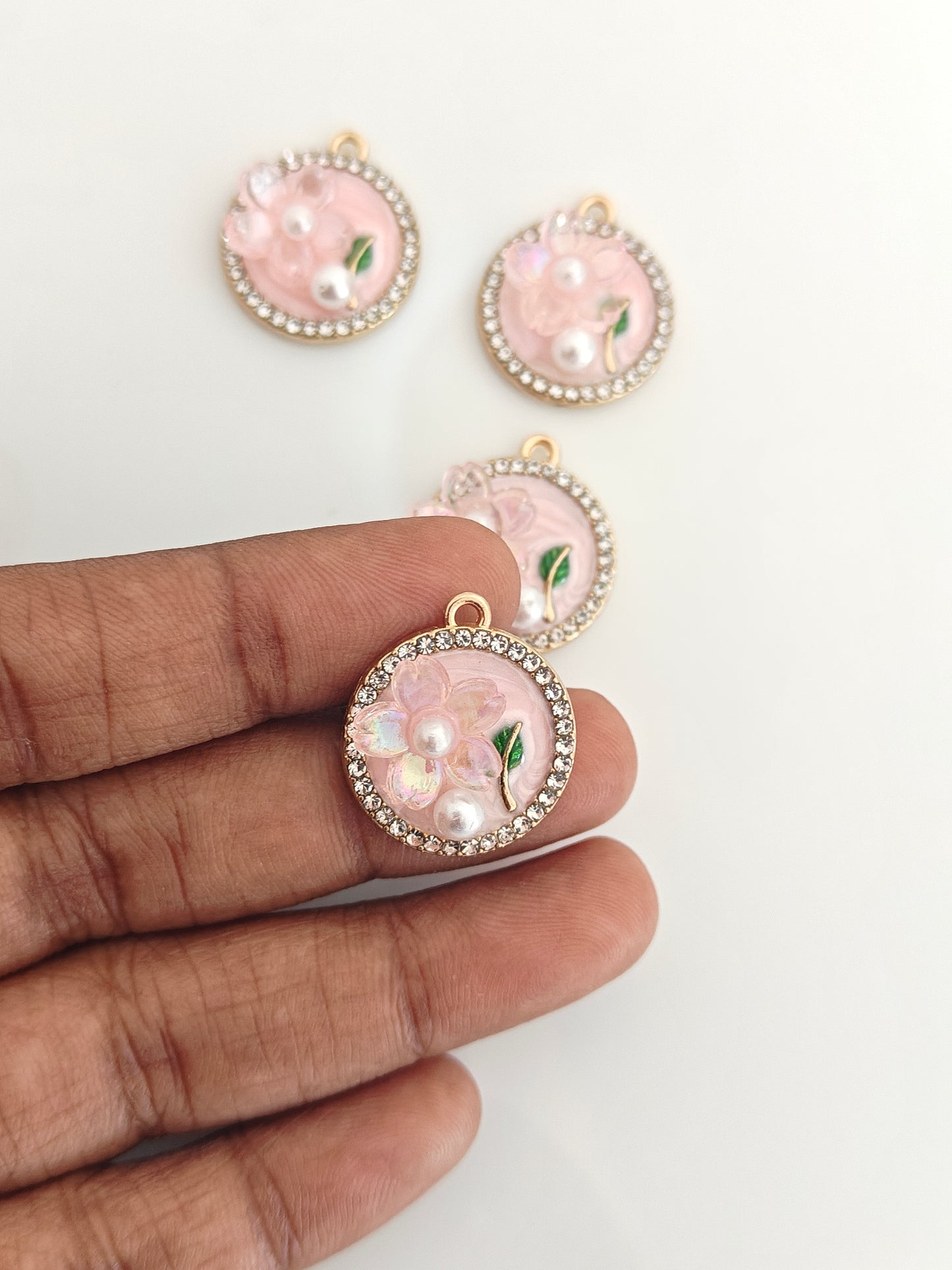 Pink Floral Charm - 1 Piece