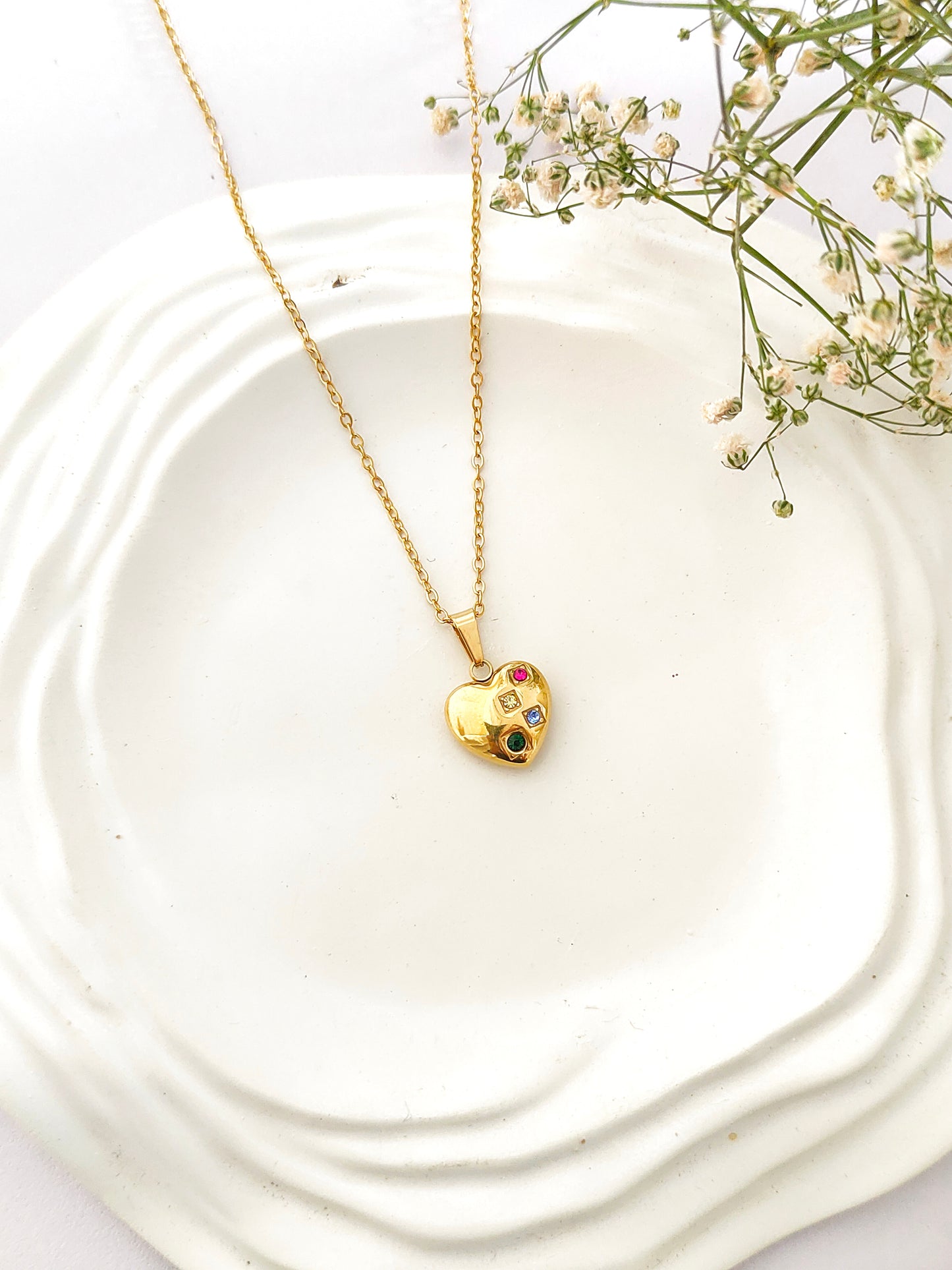 Heart Gem Stone Pendant Necklace