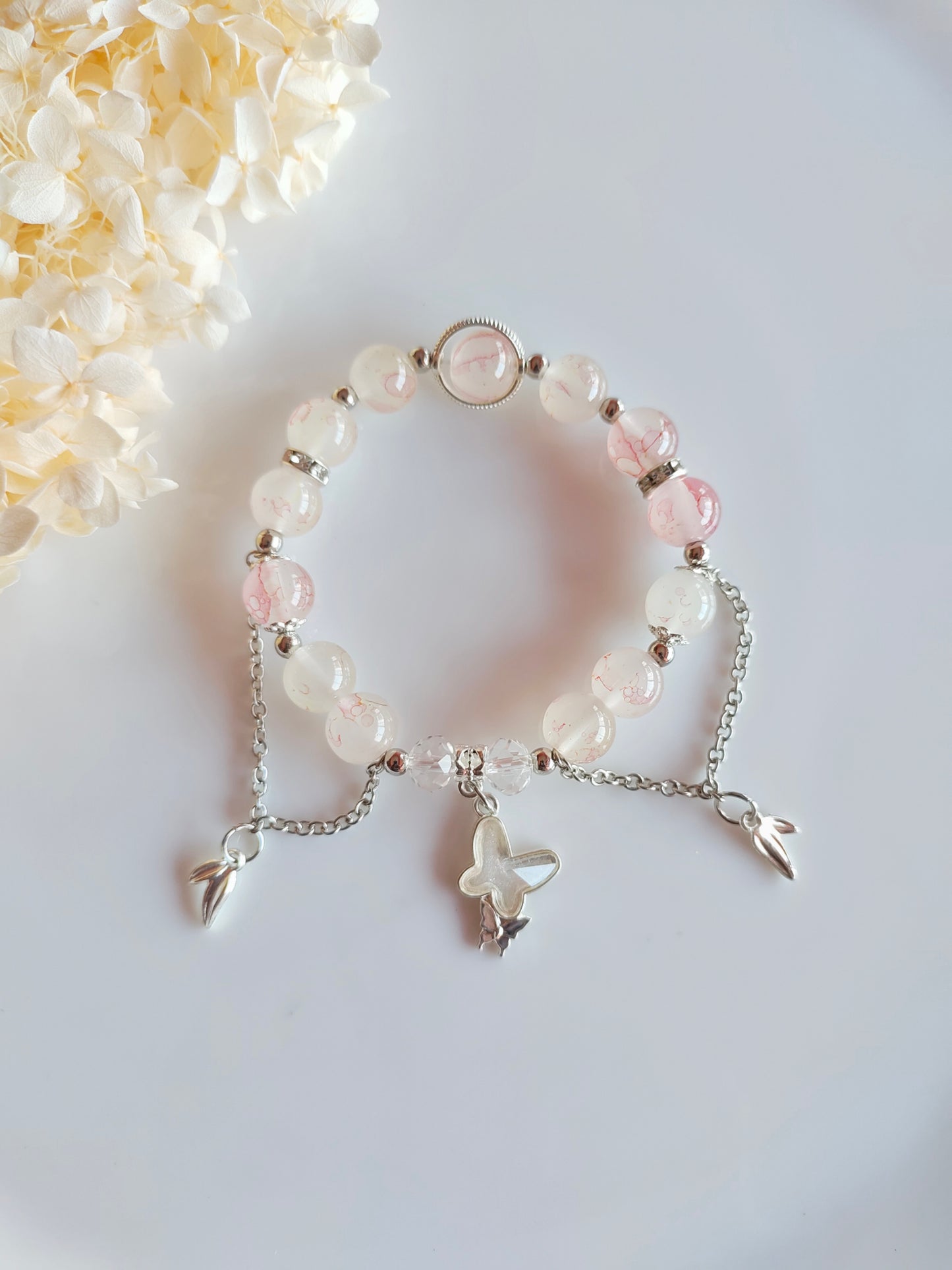 Elara Butterfly Charm Bracelet - Pale Red