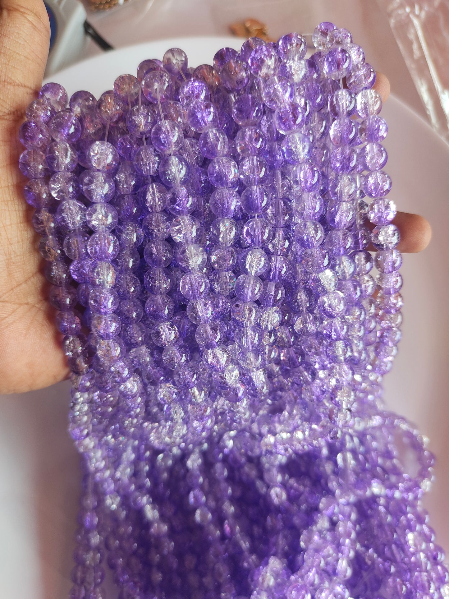 Dual Shade Crackle Beads 8mm Light Violet & White - approx. 100 beads
