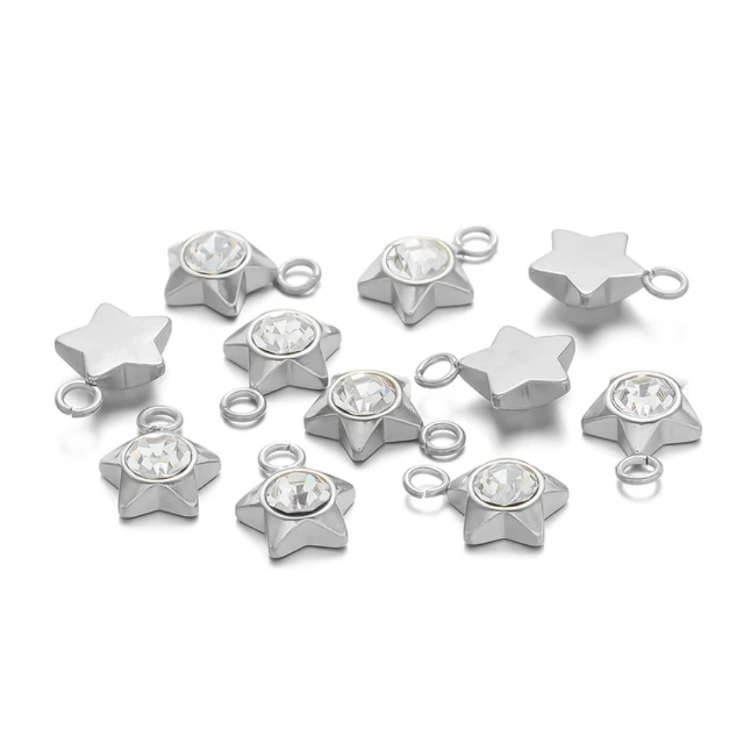 Stainless Steel Heart & Star Zircon Charm - 1 Piece