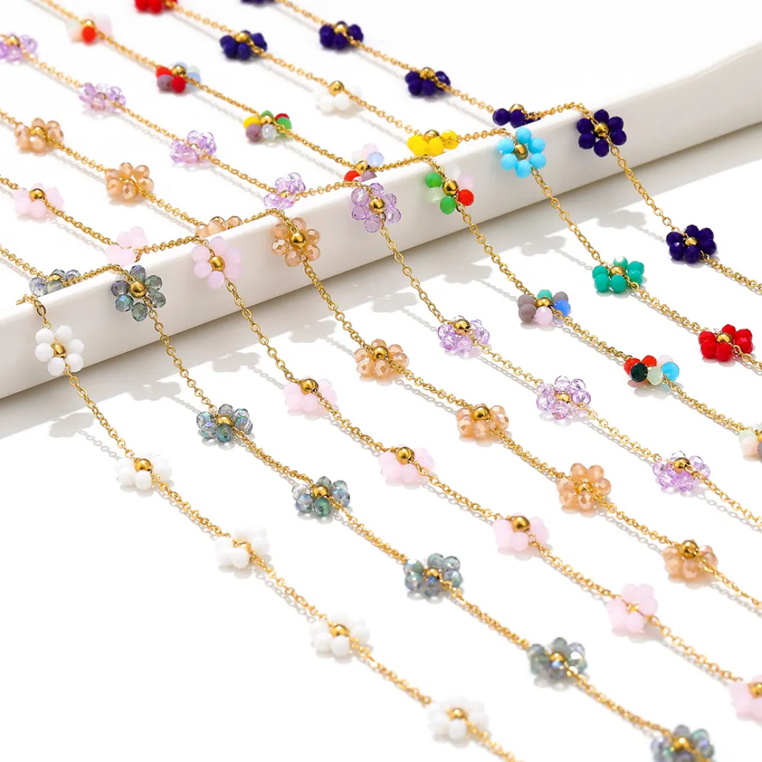 Stainless Steel Handmade White Flower Chain - 1 Feet