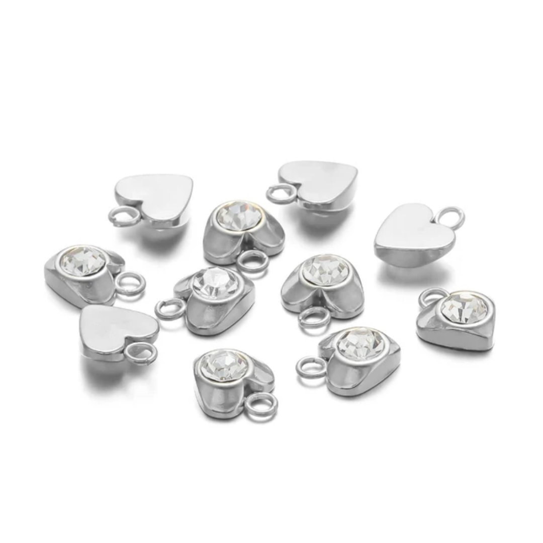 Stainless Steel Heart & Star Zircon Charm - 1 Piece