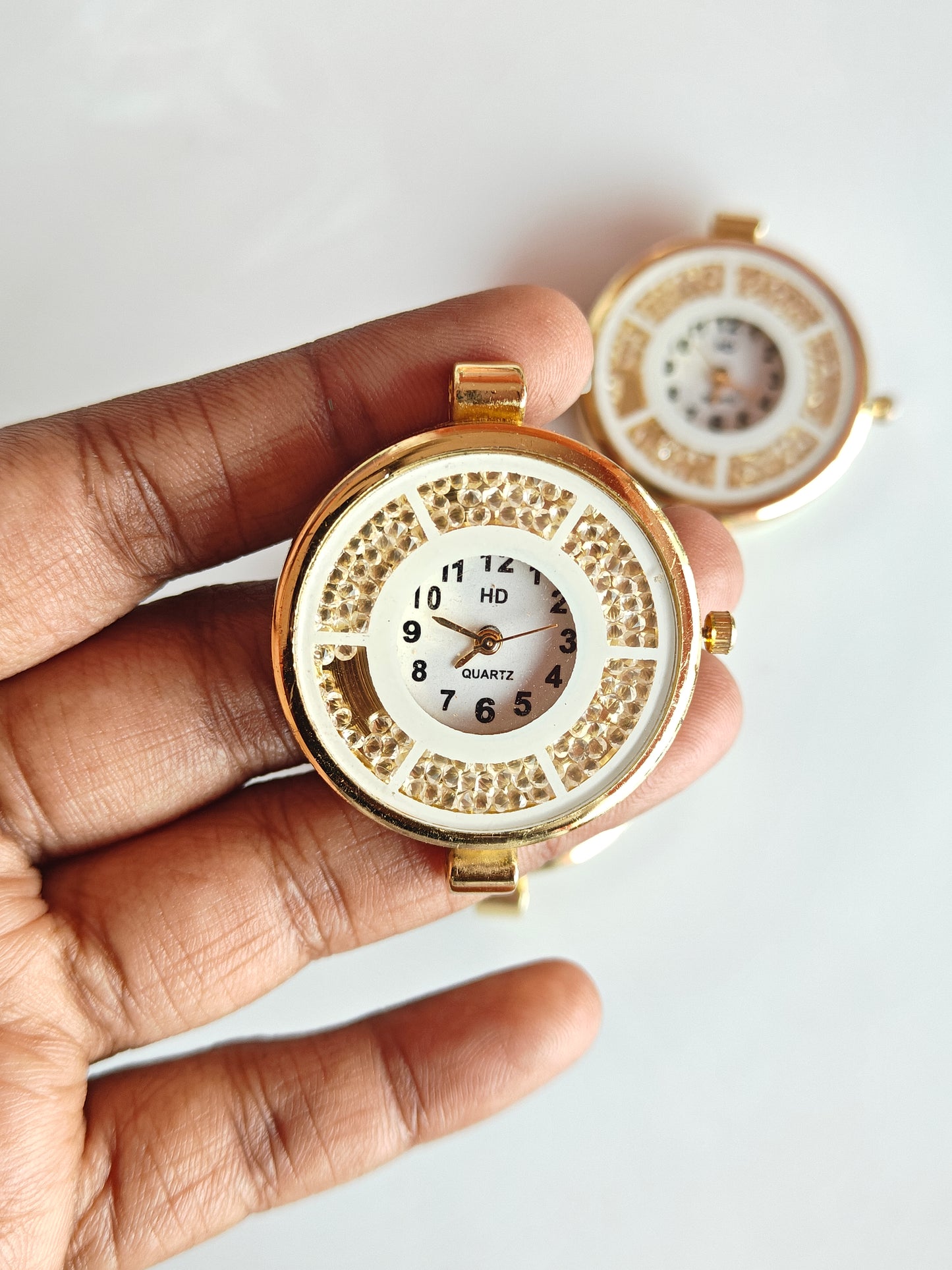Golden Round Movable Rhiny Stone Watch Dial - 1 Piece