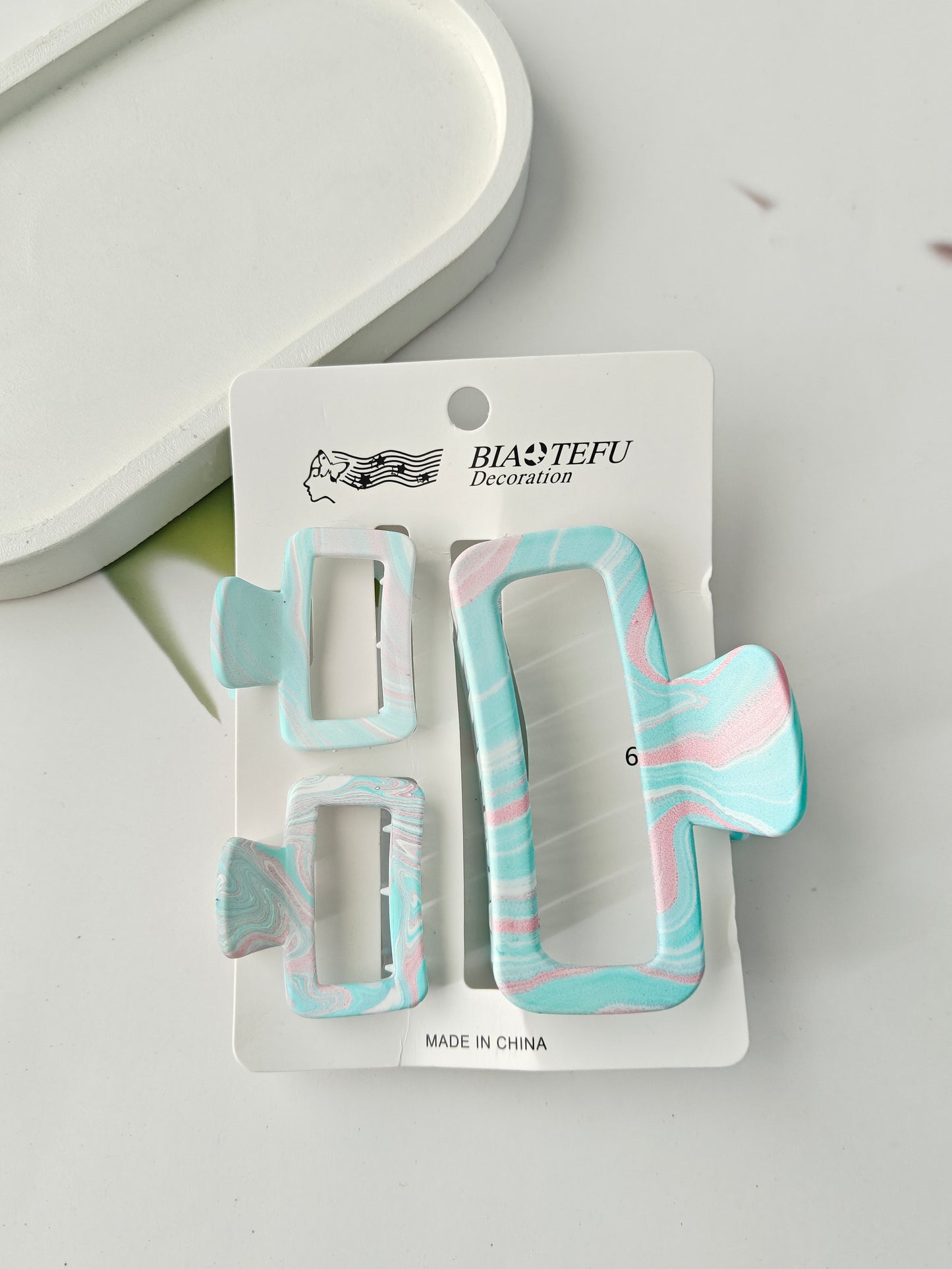 Rectangle Marble Effect Claw Combo Set