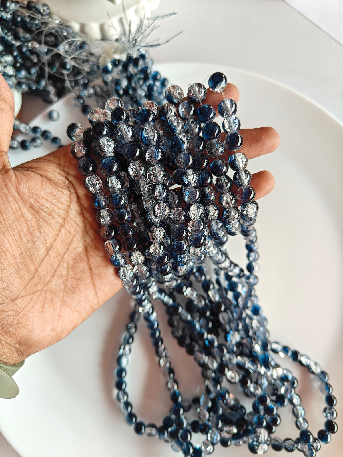 Dual Shade Crackle Beads 8mm Midnight Blue & White - approx. 100 beads