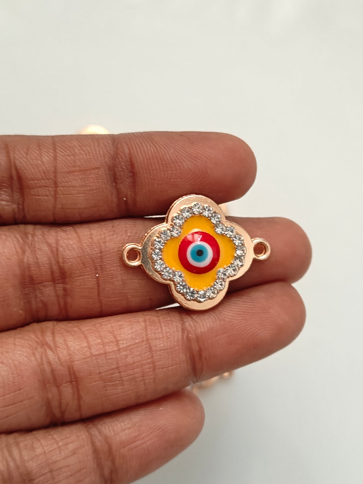 Stoned Clover Yellow Evil Eye Connector Charm - 1 Piece