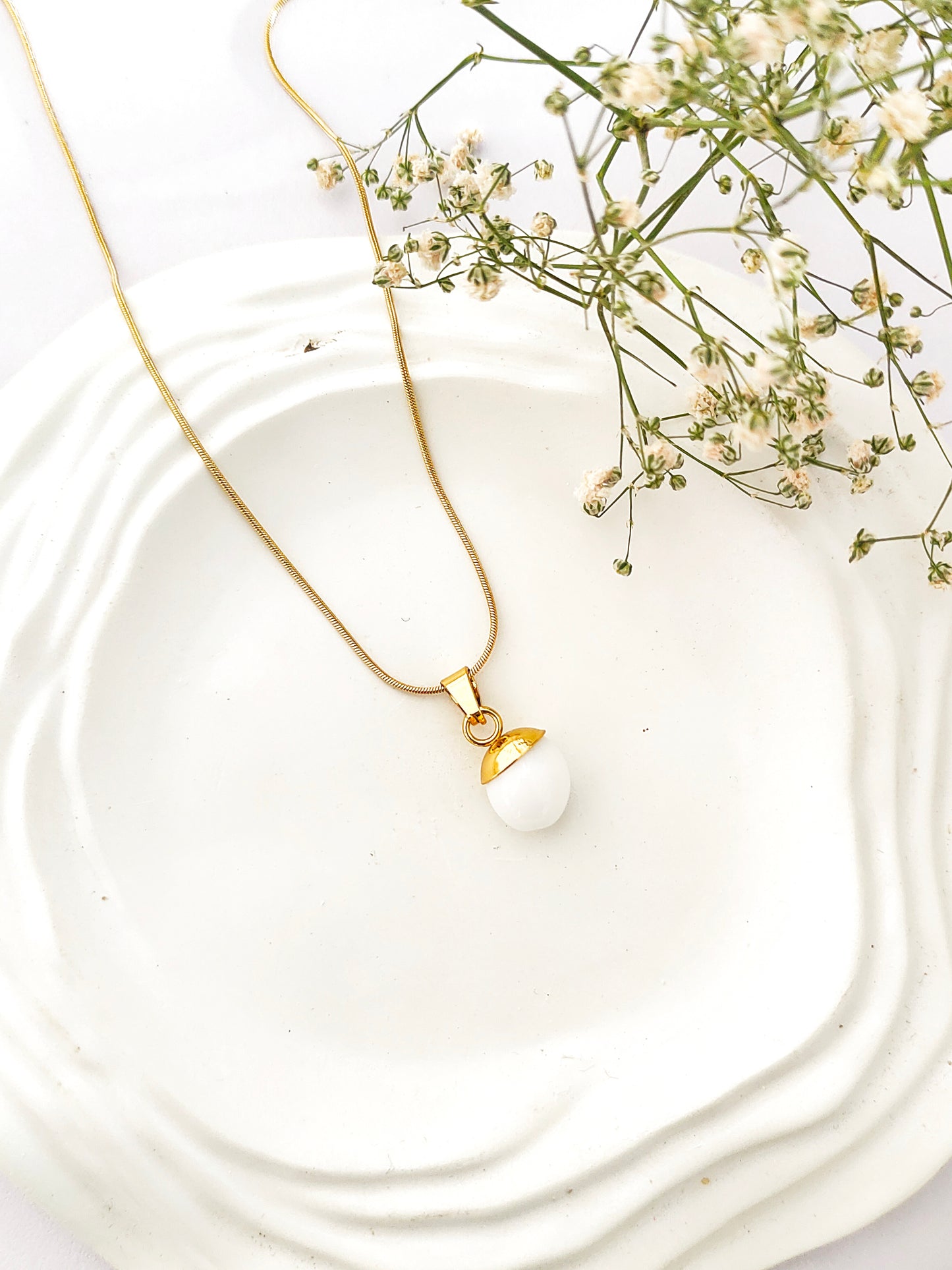 White Oval Charm Necklace