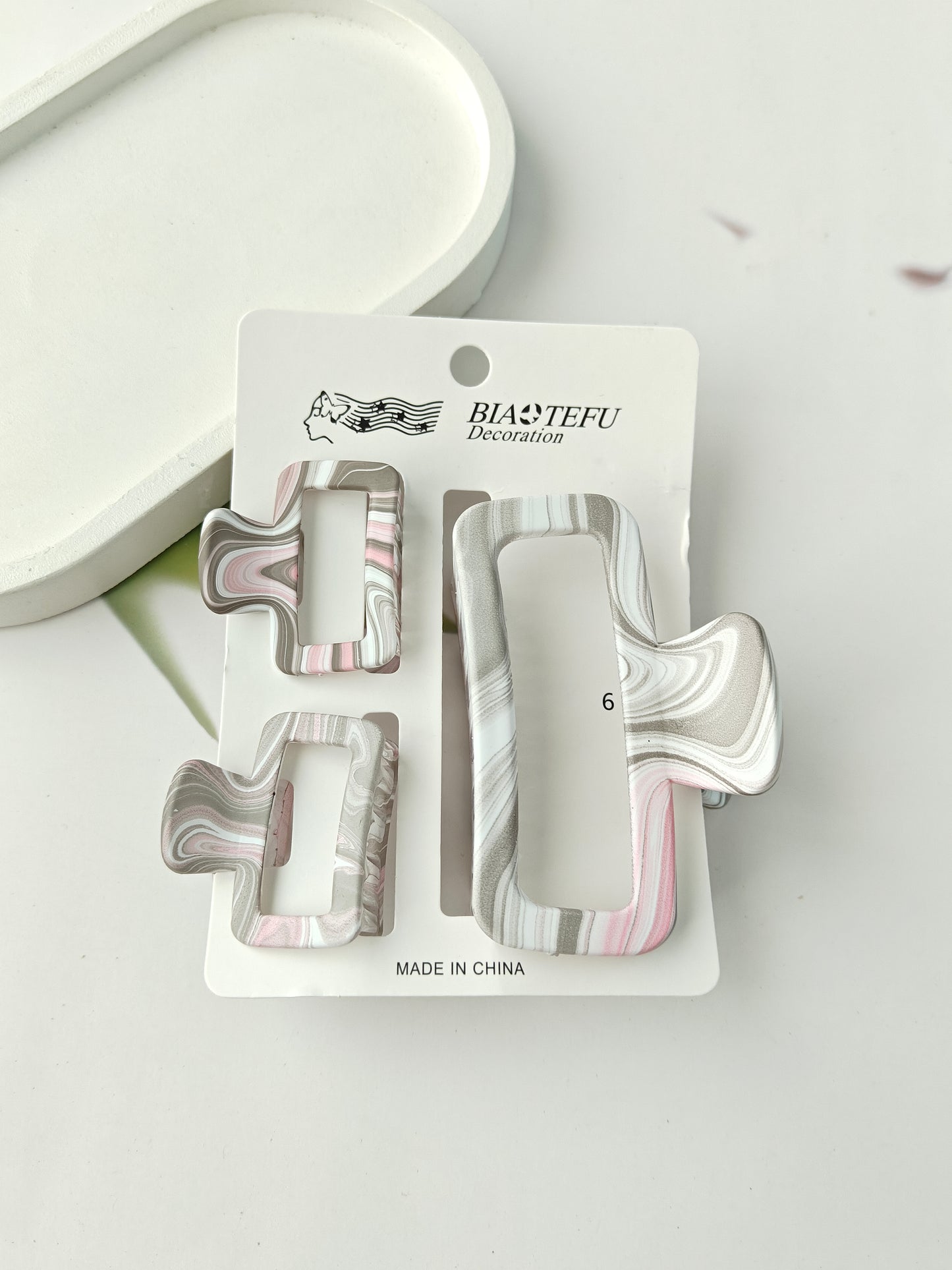 Rectangle Marble Effect Claw Combo Set
