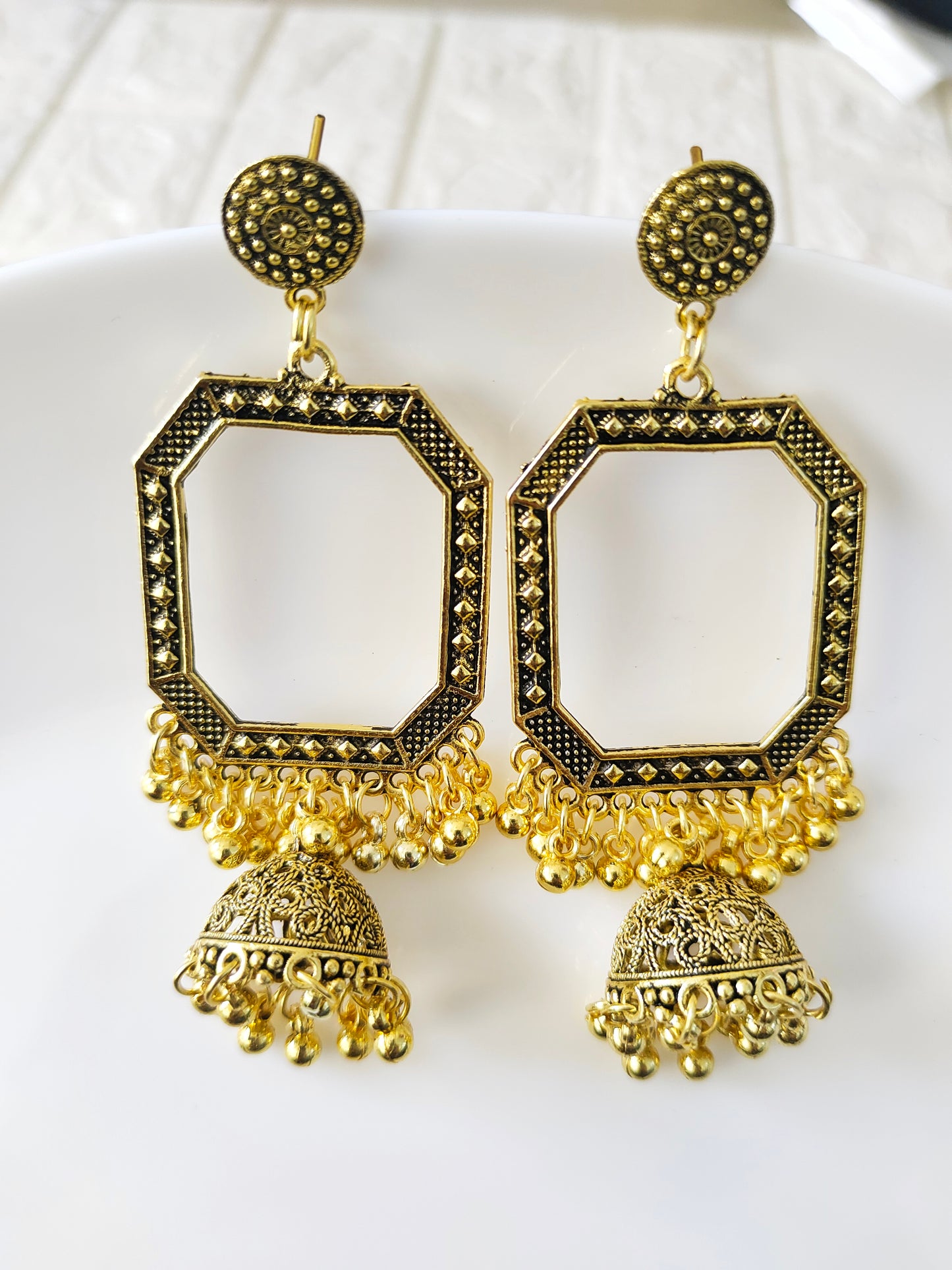 Gold Octogon Hanging Jhumka Base - 1 Pair