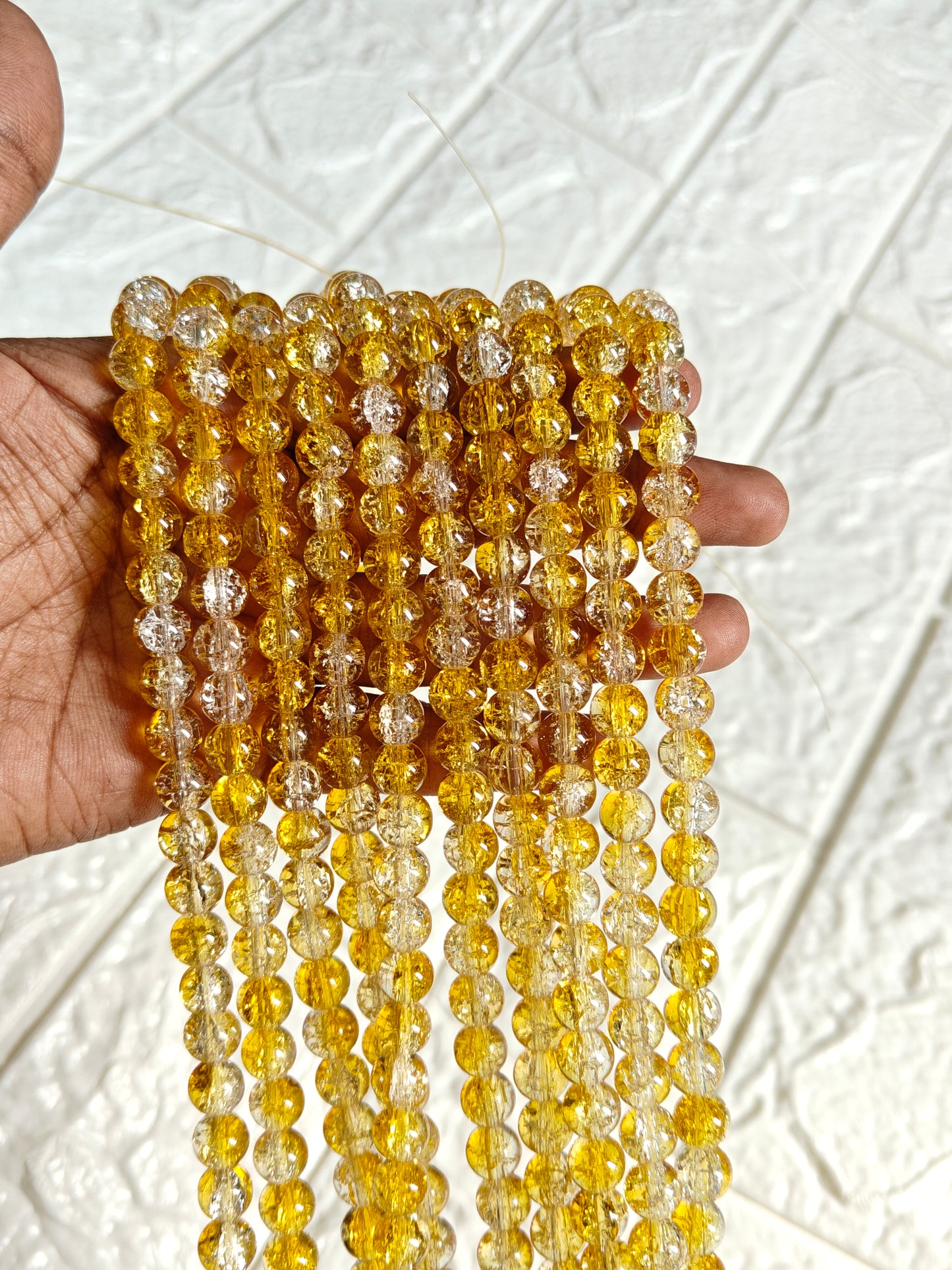 Dual Shade Crackle Beads Turmeric Yellow - approx. 100 beads