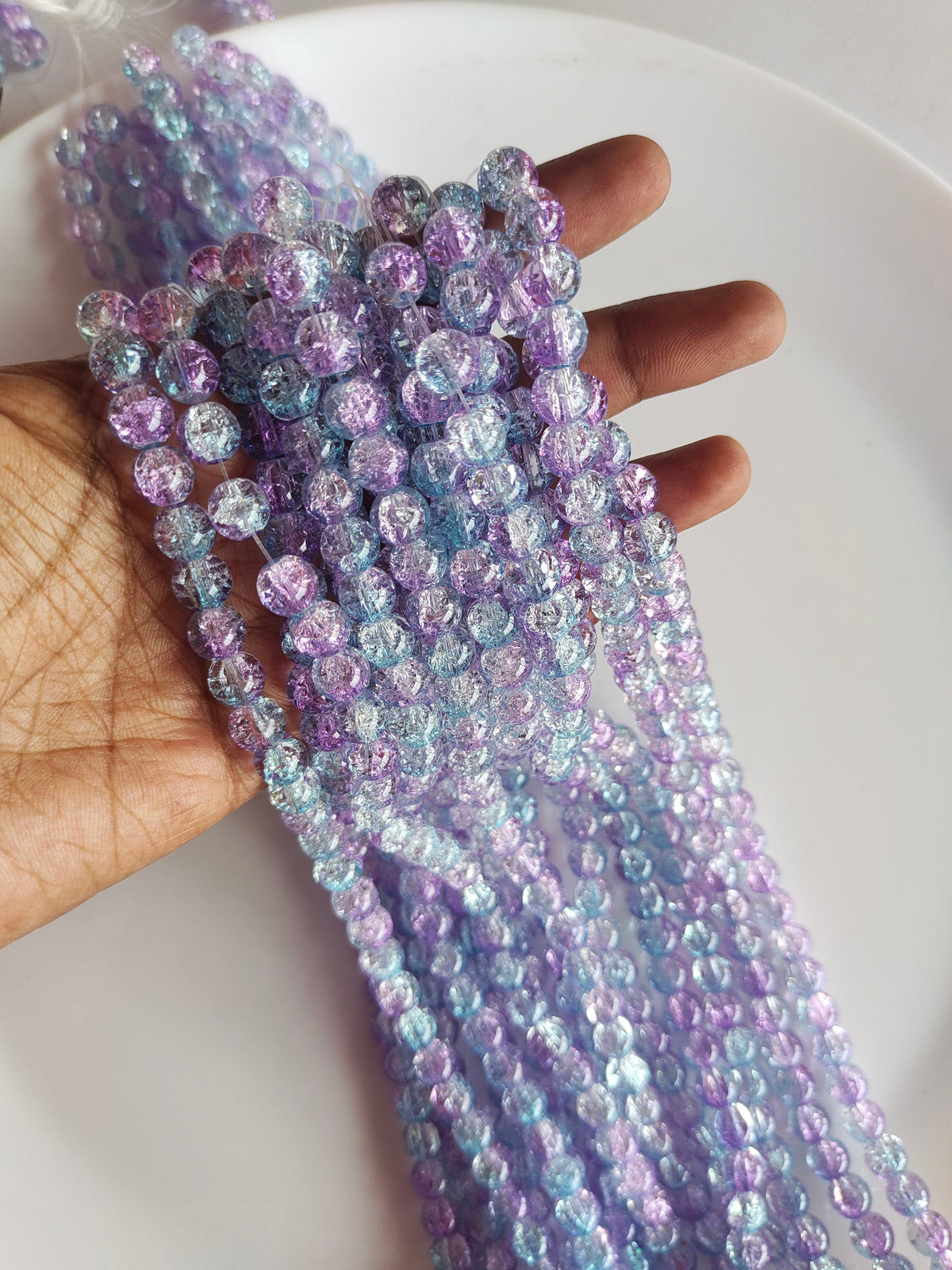 Dual Shade Crackle Beads 8mm Purplish Blue - approx. 100 beads