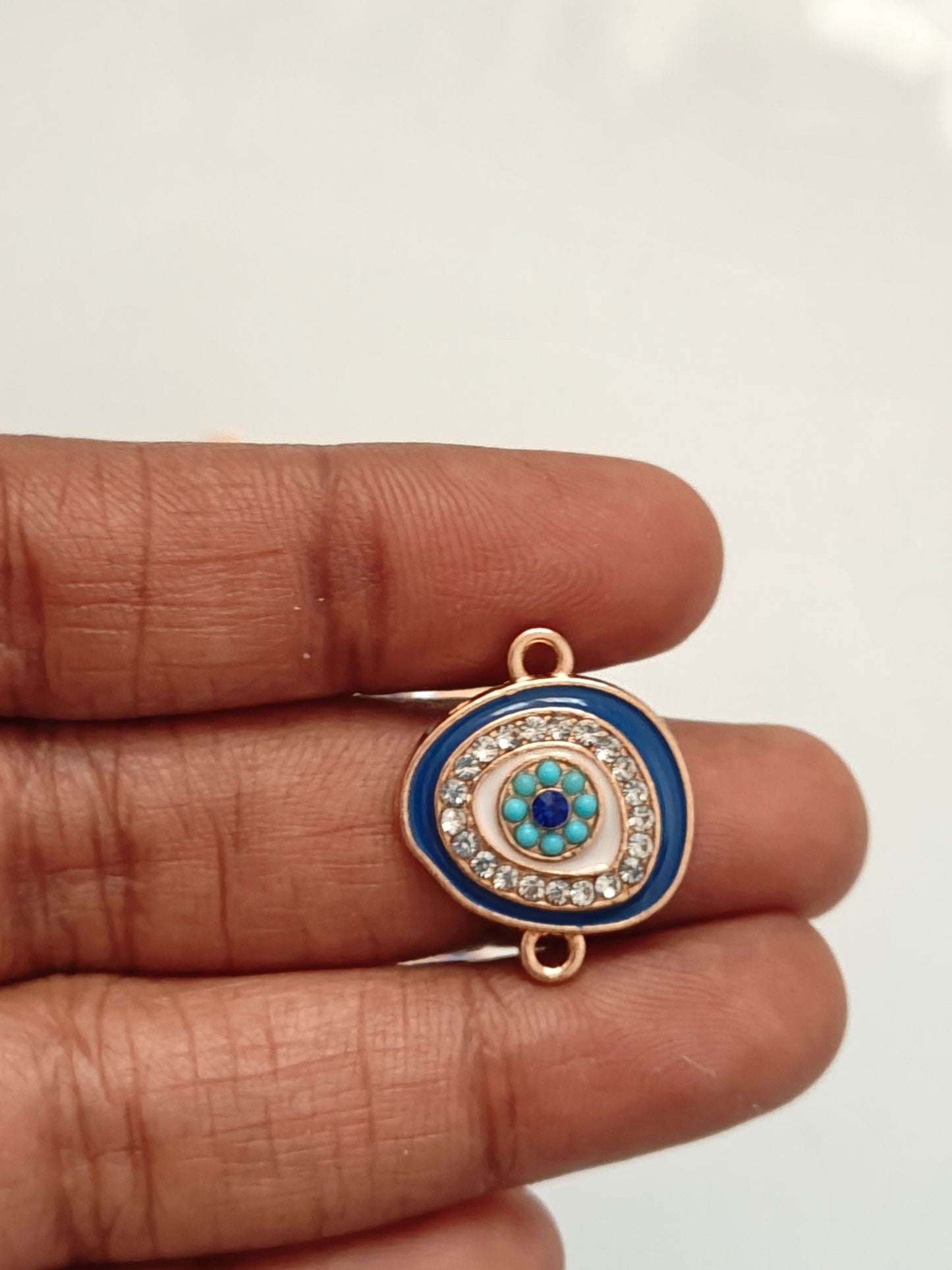 Stoned Irregular Round Evil Eye Connector Charm - 1 Piece