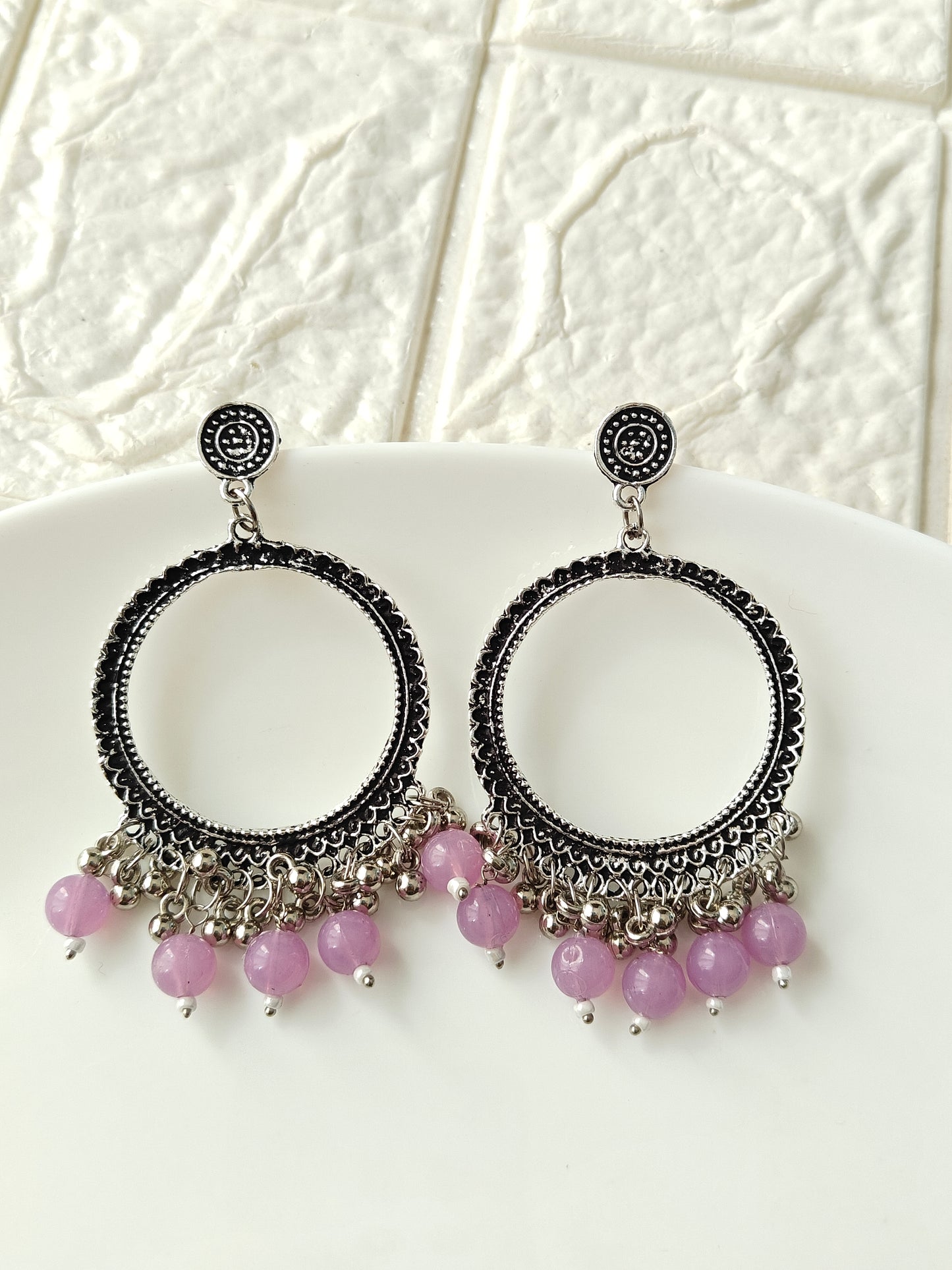 Round Purple Beaded Jhumka Base - 1 Pair