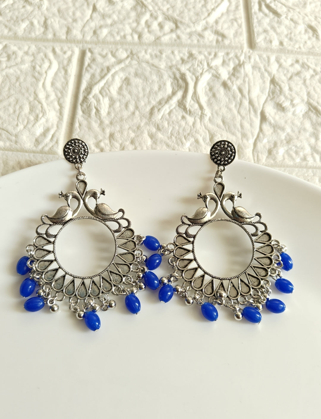 Peacock Blue Beaded Jhumka Base - 1 Pair