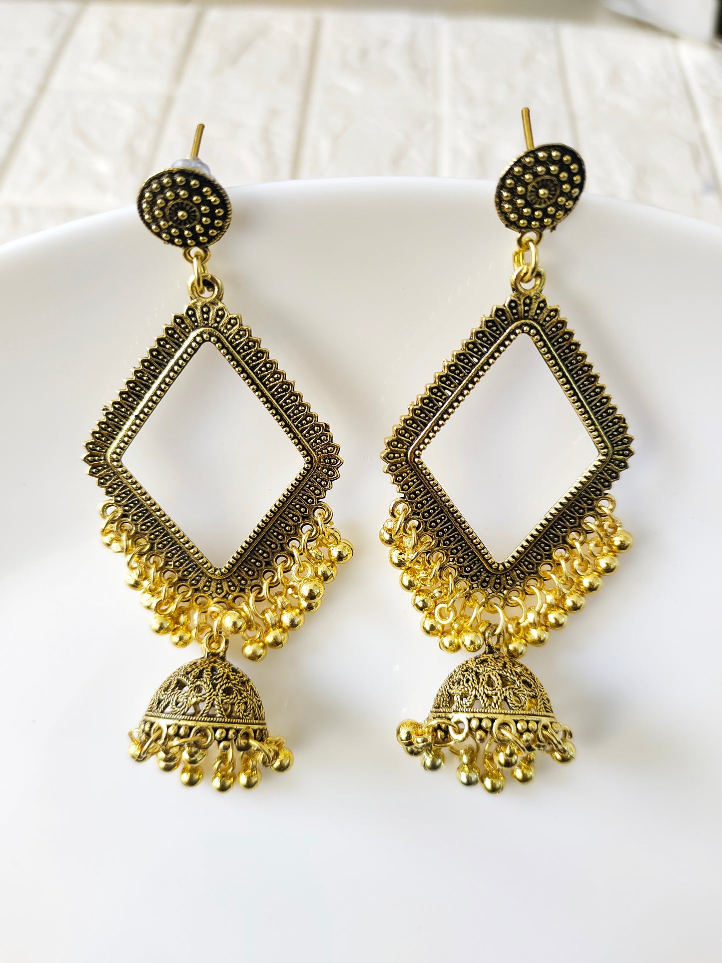 Gold Rhombus Hanging Jhumka Base - 1 Pair
