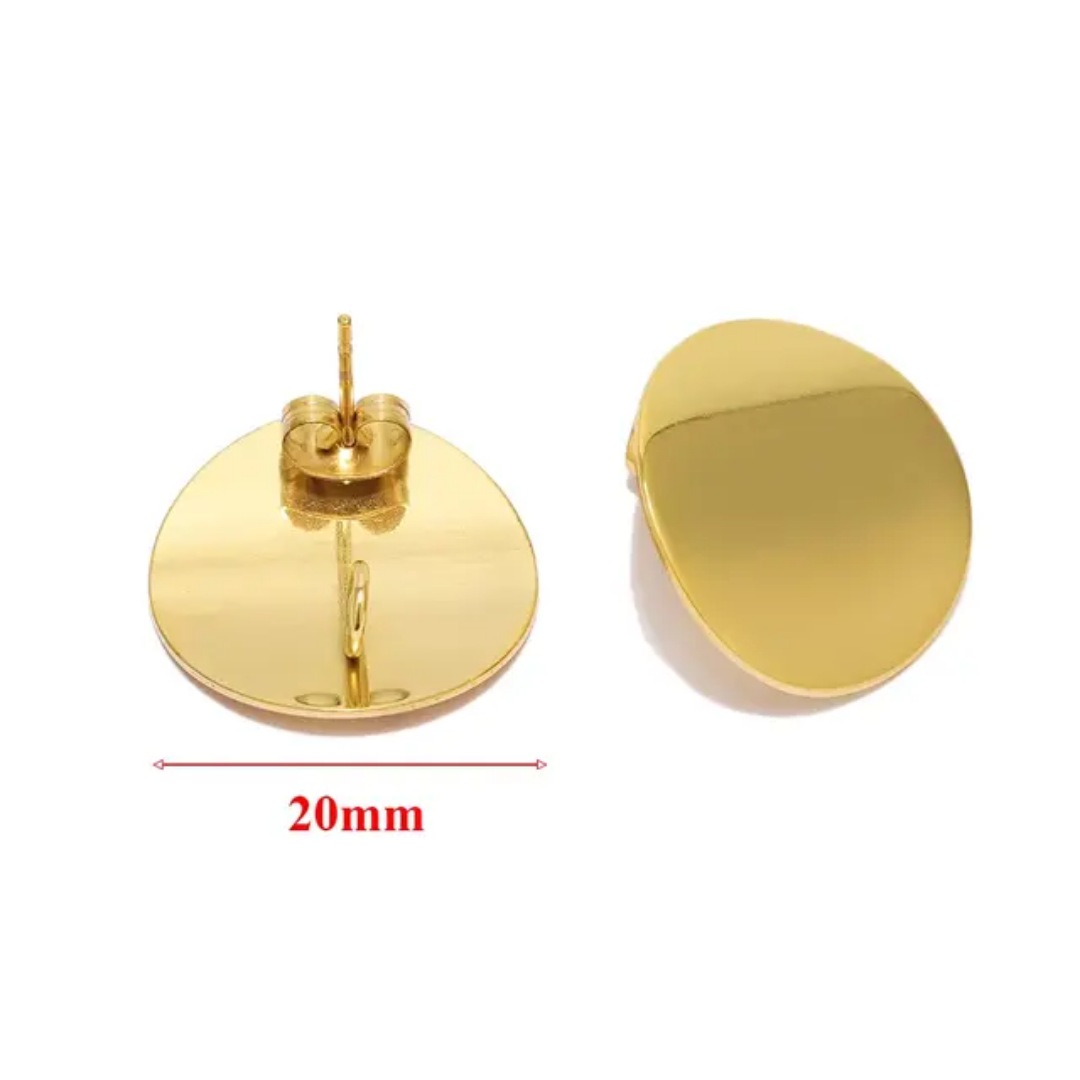 Round 20mm Stud SS 18k Gold PVD Plated - 1 Pair