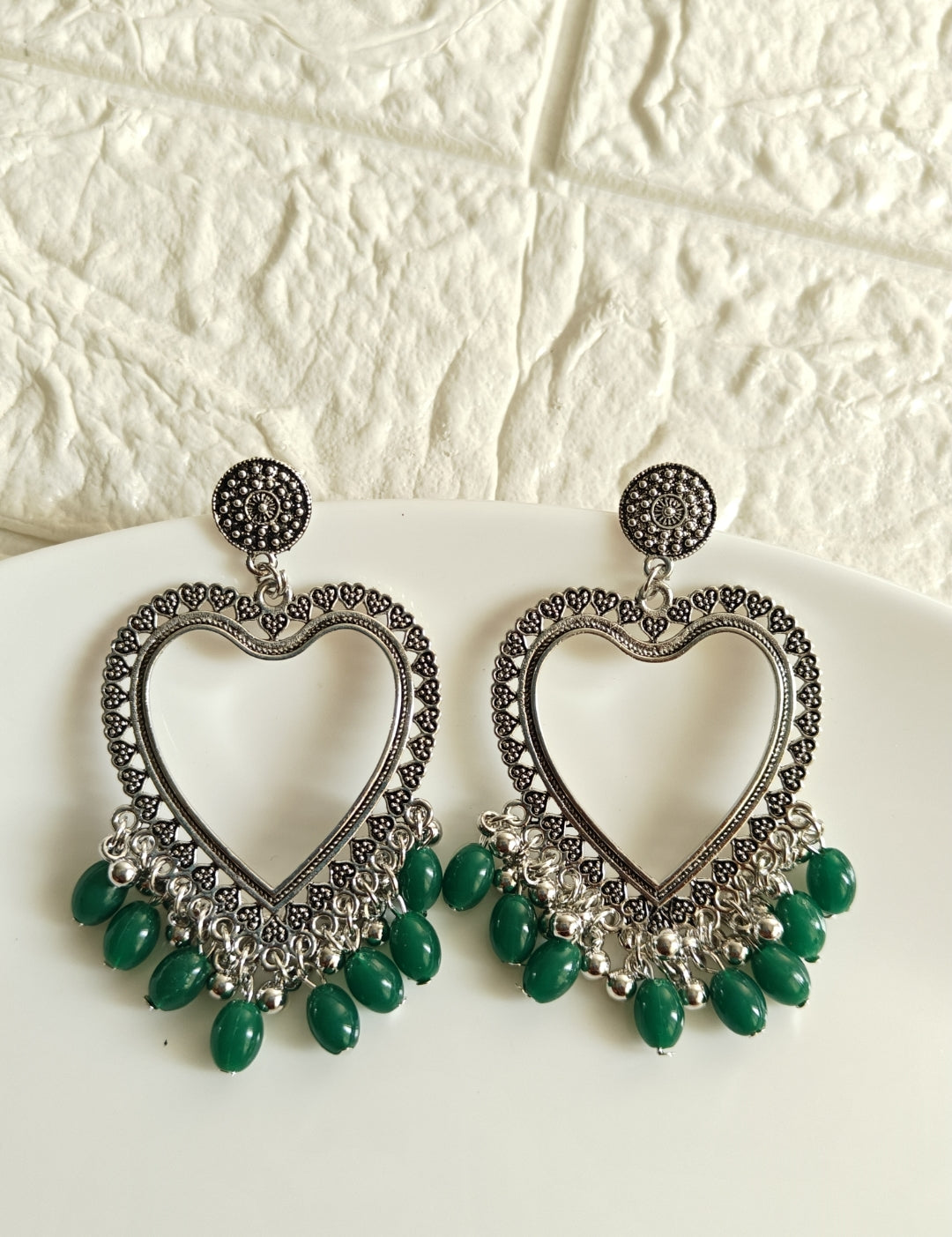Heart Green Beaded Jhumka Base - 1 Pair