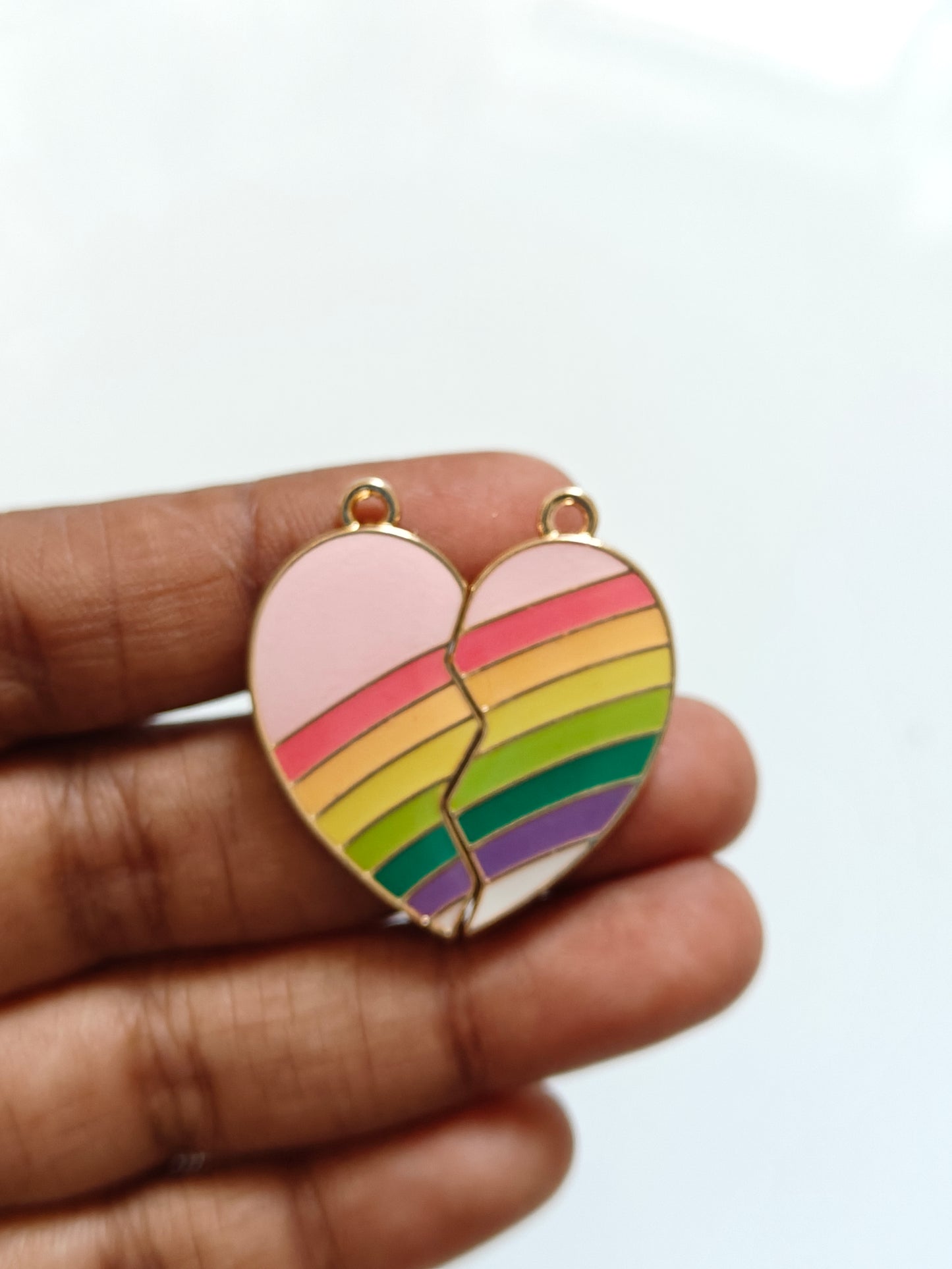 Rainbow Heart Magnetic Connector Charm - 1 Piece