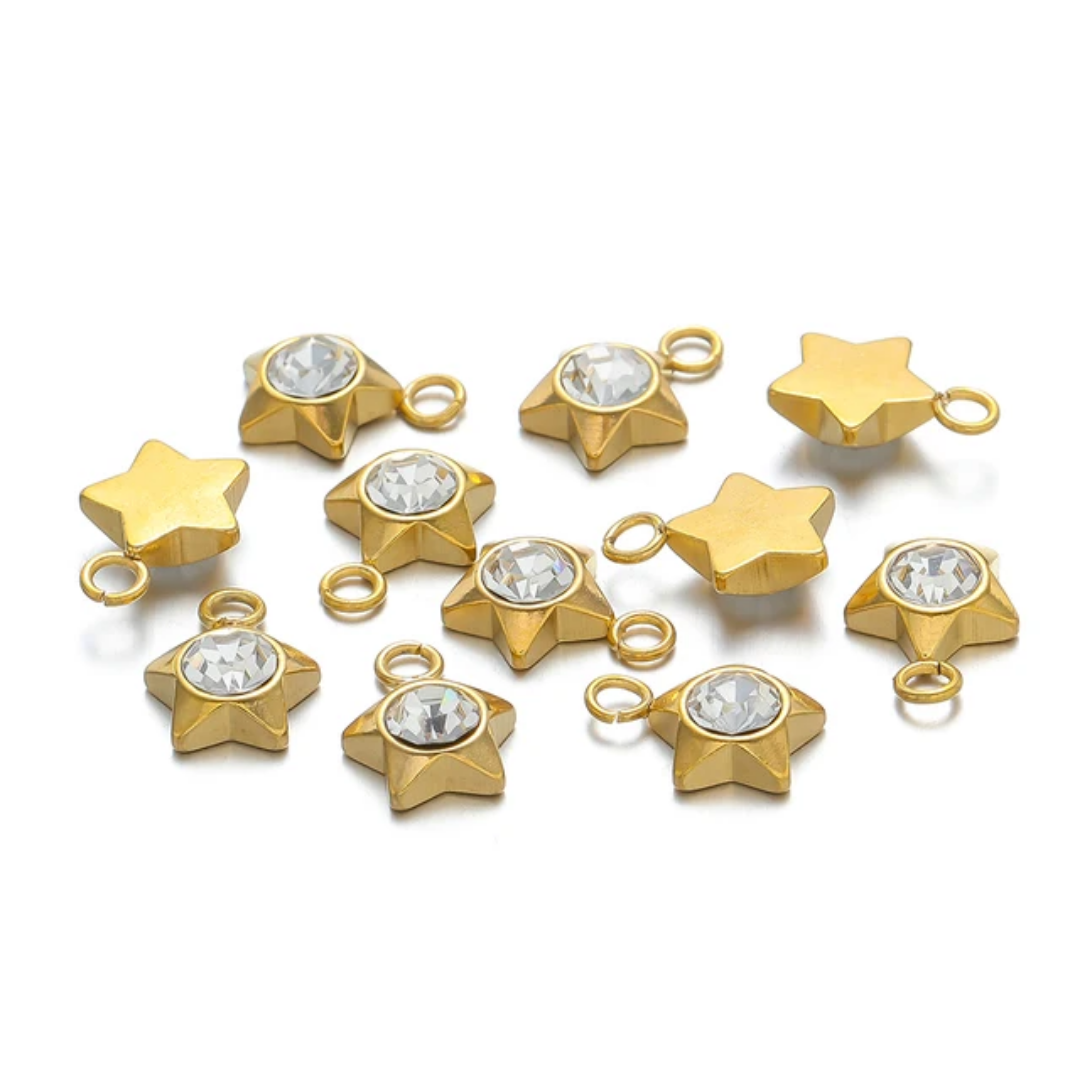 Stainless Steel Heart & Star Zircon Charm - 1 Piece