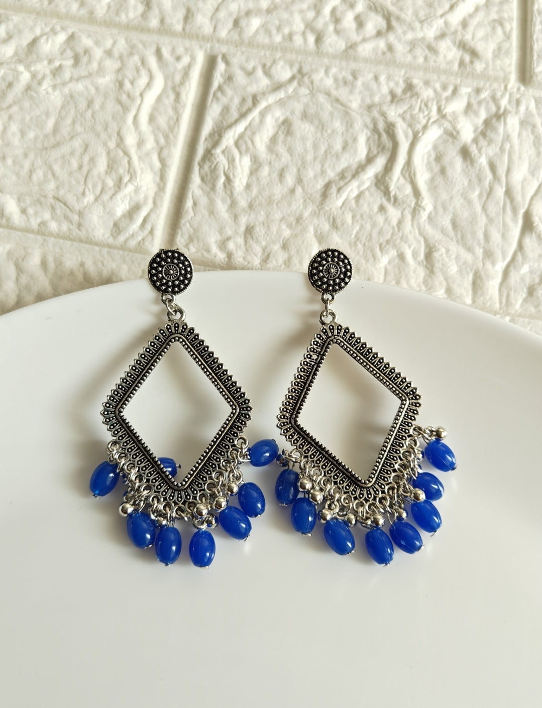 Rhombus Blue Beaded Jhumka Base - 1 Pair