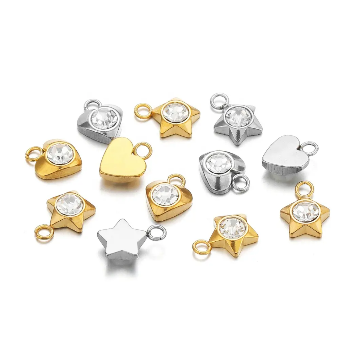 Stainless Steel Heart & Star Zircon Charm - 1 Piece