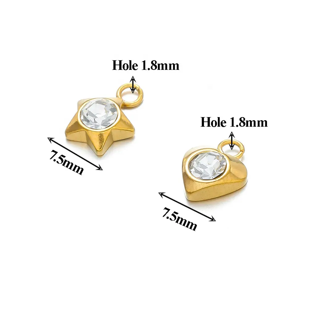 Stainless Steel Heart & Star Zircon Charm - 1 Piece