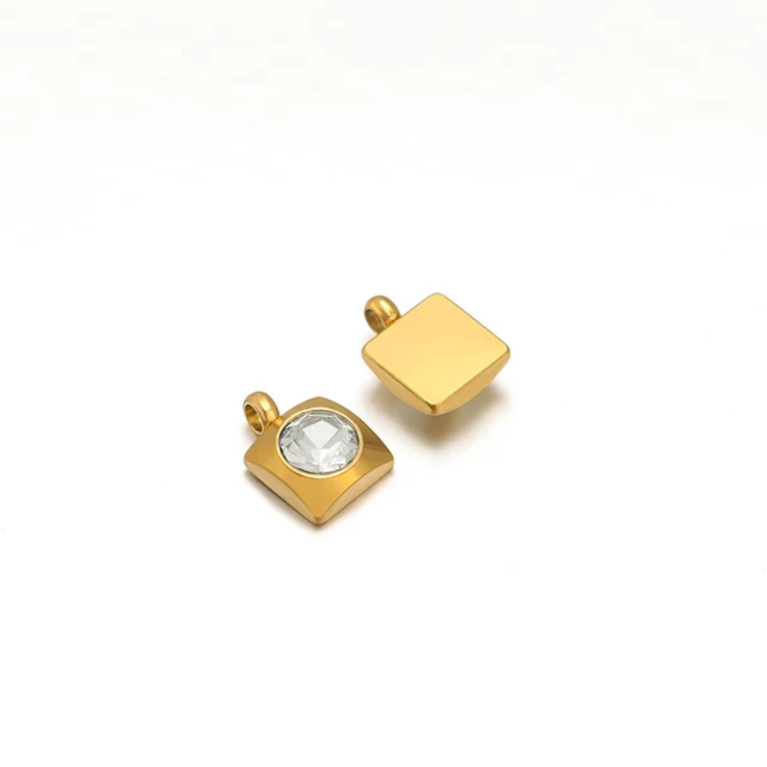 SS 18k Plated Square ZC Charm