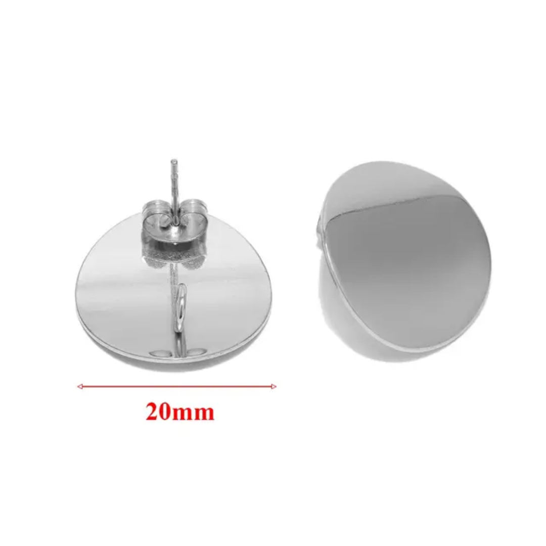 Round 20mm Stud Stainless Steel Plated - 1 Pair