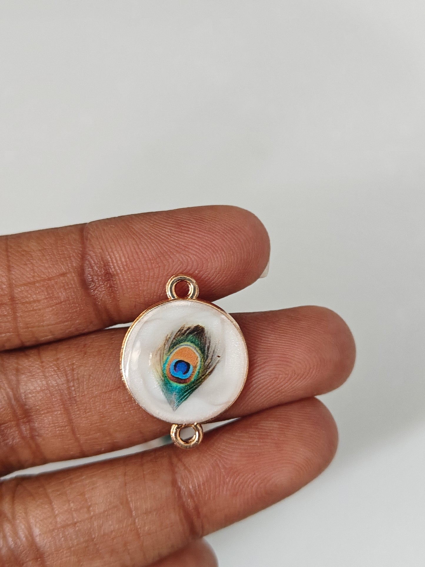 Round Feather Connector Charm - 1 Piece