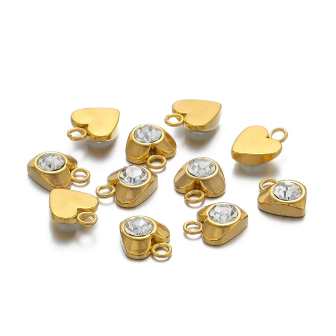 Stainless Steel Heart & Star Zircon Charm - 1 Piece