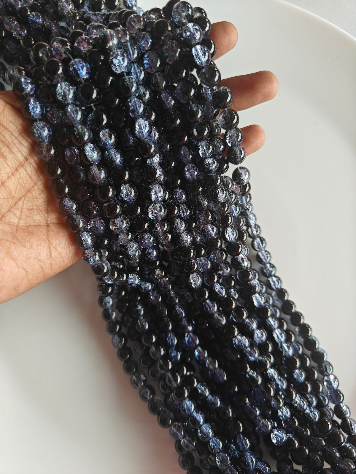 Dual Shade Crackle Beads 8mm Blue & Black - approx. 100 beads