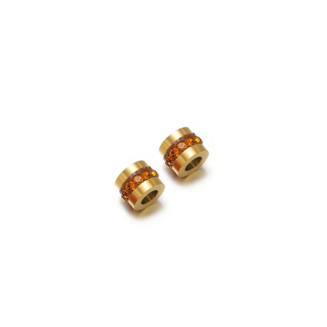 Mini Zircon Spacer Bead - 18k Gold PVD Stainless Steel - 1 Piece